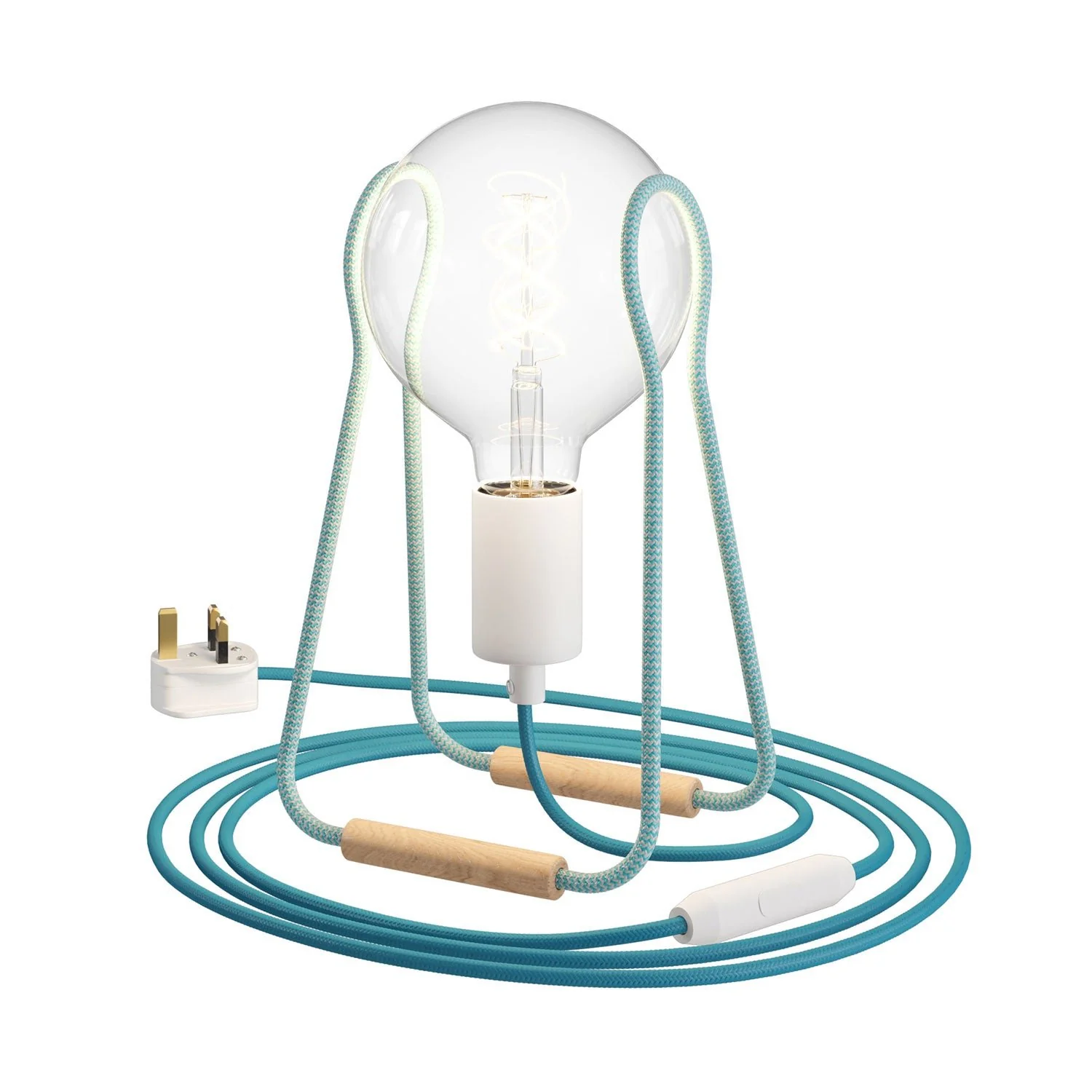 Taché Metal table lamp and UK plug – White Blue