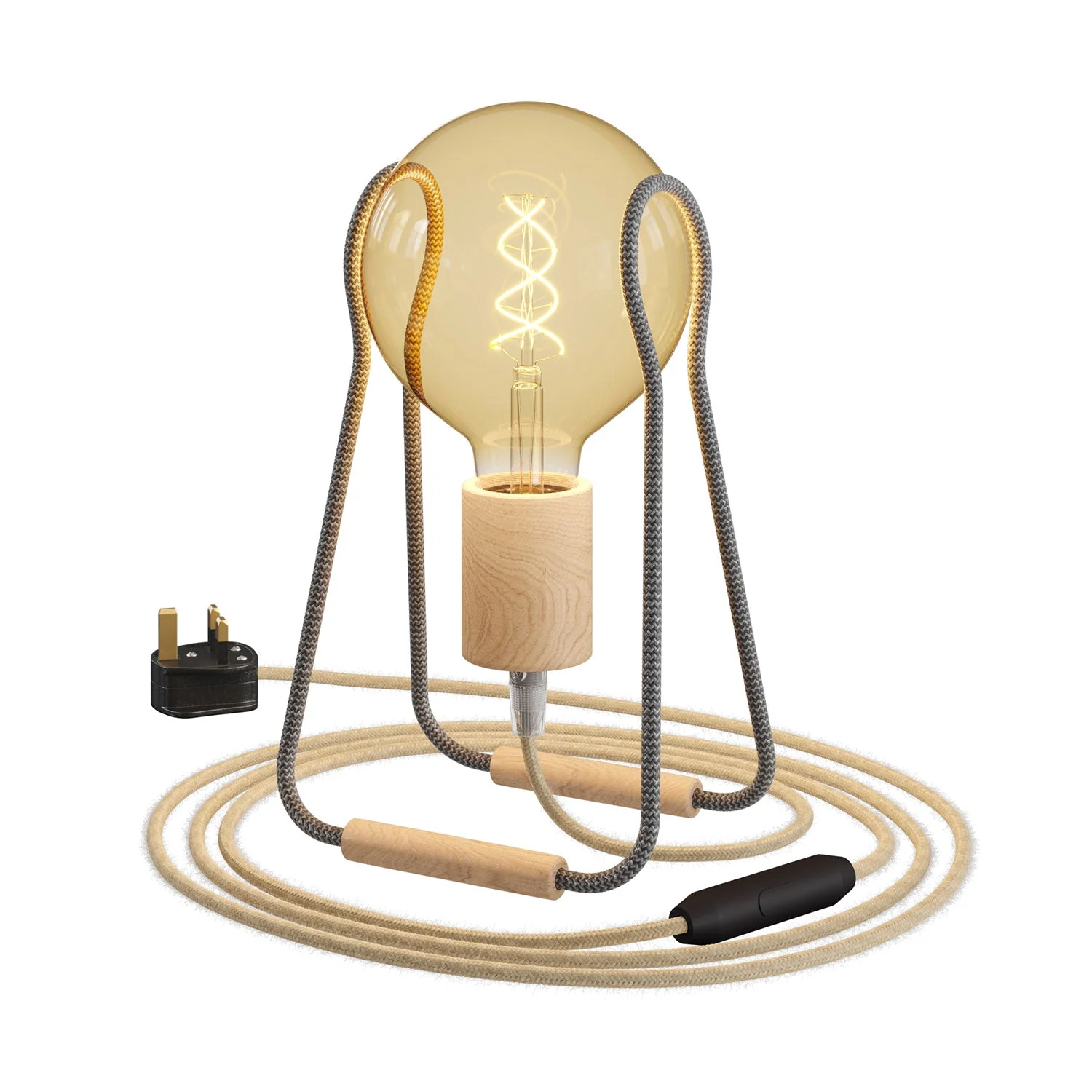 Taché Wood table lamp with UK plug - Dark Grey Zig Zag