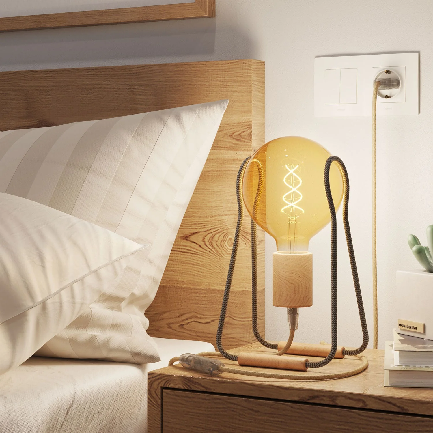Taché Wood table lamp - Dark grey Zig Zag - Image 2