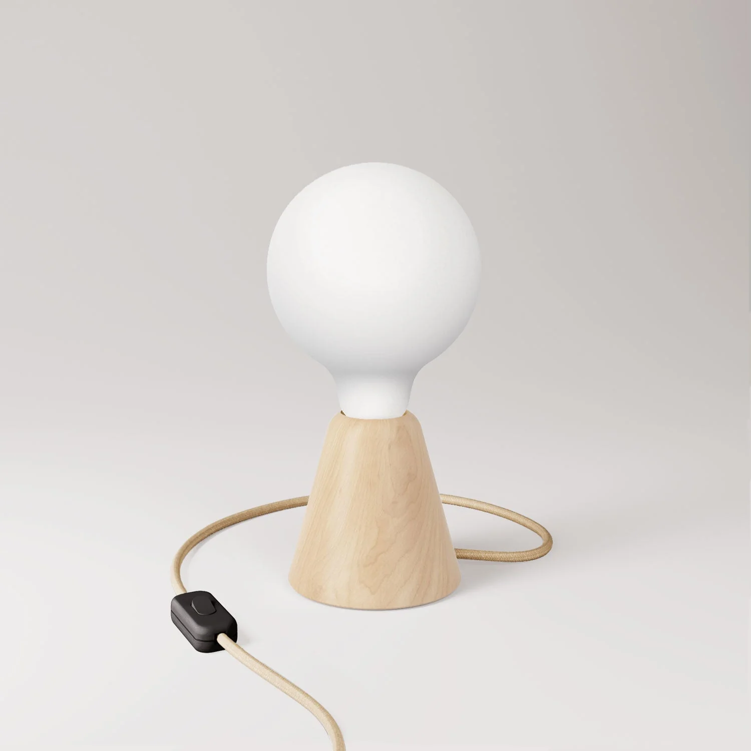 Table lamp with alder wood base, porcelain-effect light bulb, RN06 cable and UK plug