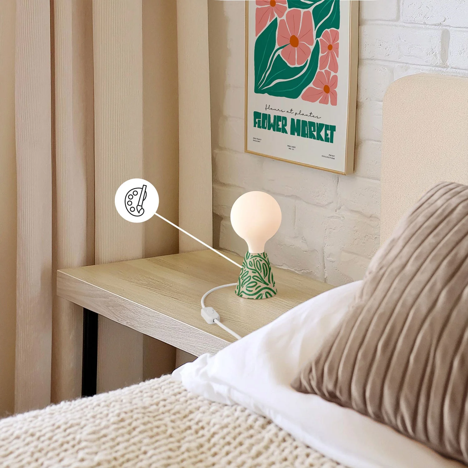 Table lamp with alder base, porcelain-effect light bulb, RM01 cable and EU plug - Image 3