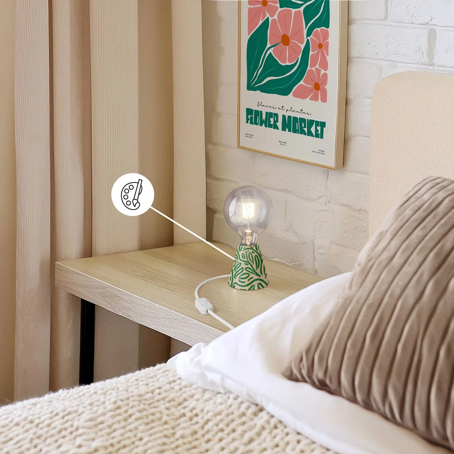 Table lamp with alder wood base, transparent light bulb, RM01 cable and EU plug. - Image 3