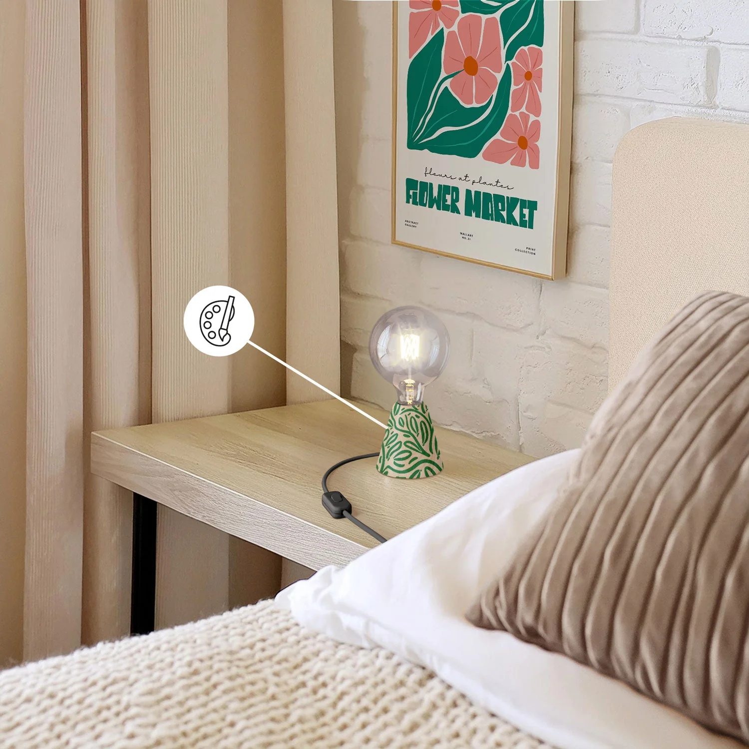Table lamp with alder wood base, transparent light bulb, RM04 cable and UK plug - Image 3