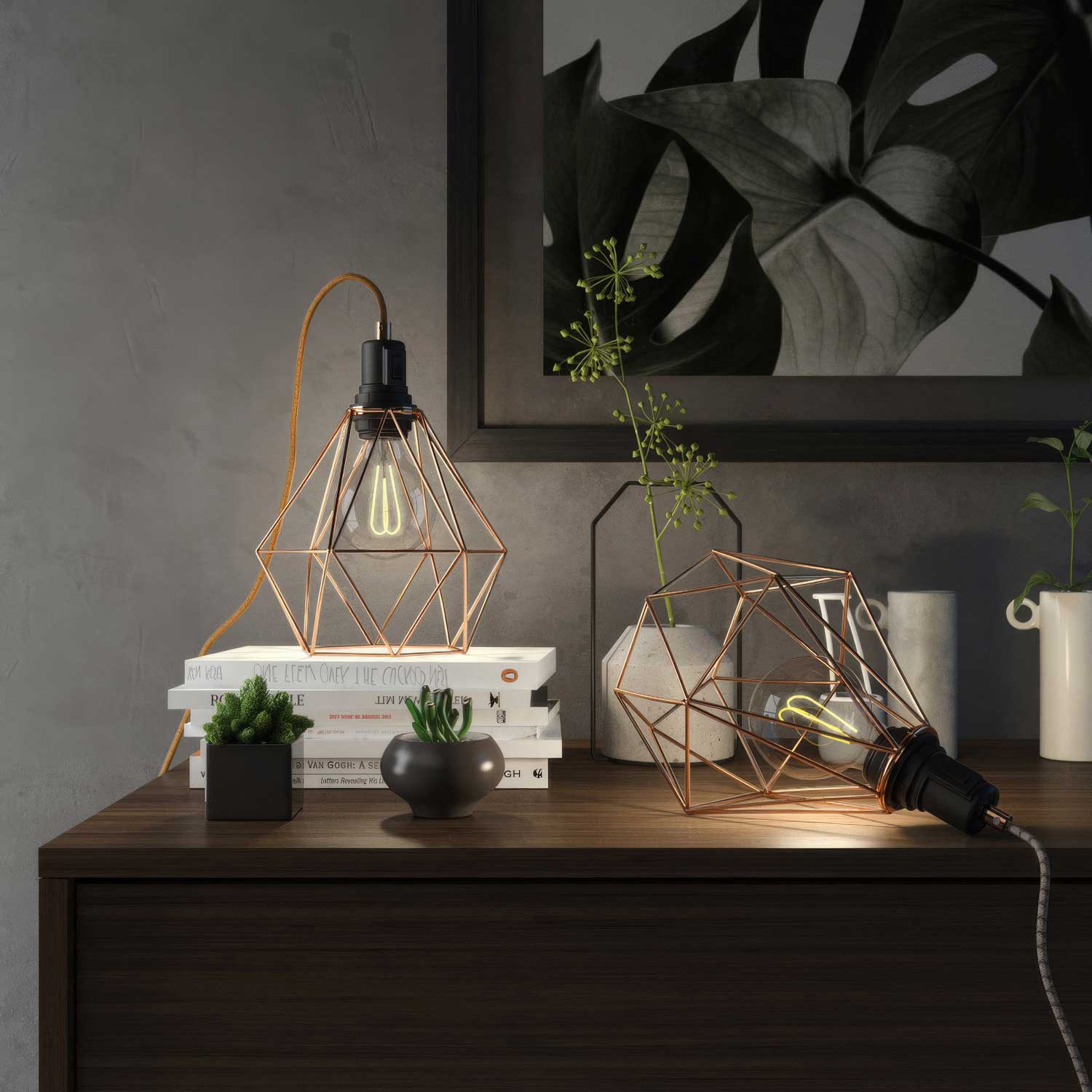 Table Snake - Plug-in lamp with Diamond cage lampshade - Copper - Image 2