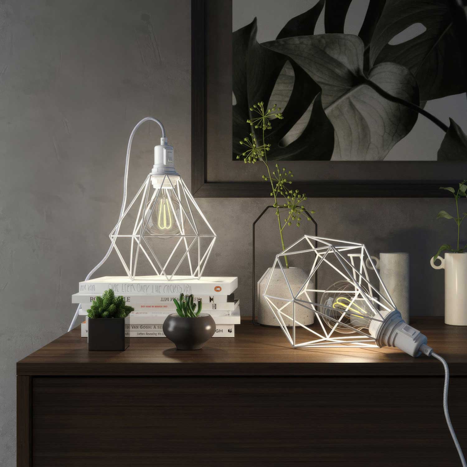 Table Snake - Plug-in lamp with Diamond cage lampshade - White - Image 2