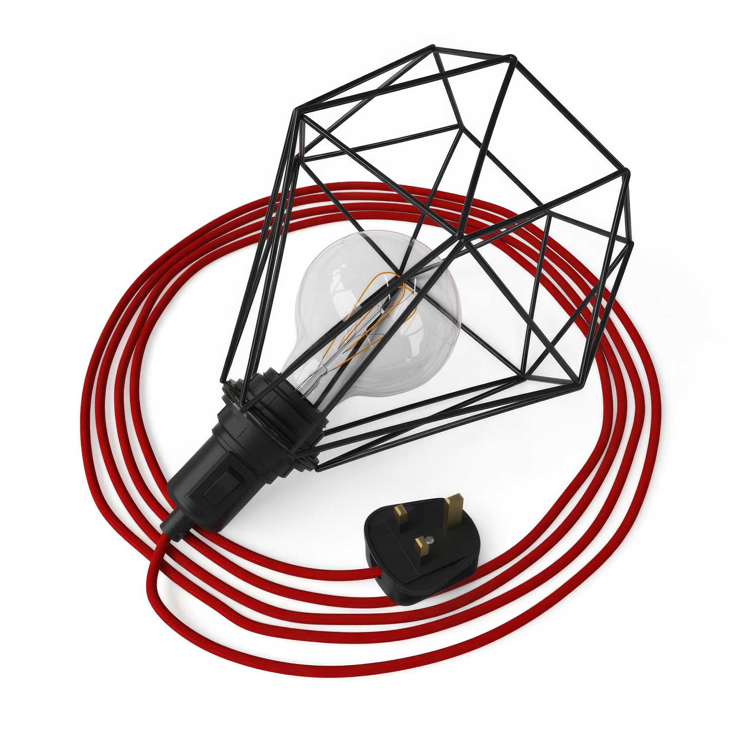 Table Snake - Plug-in lamp with UK plug and Diamond cage lampshade - Black