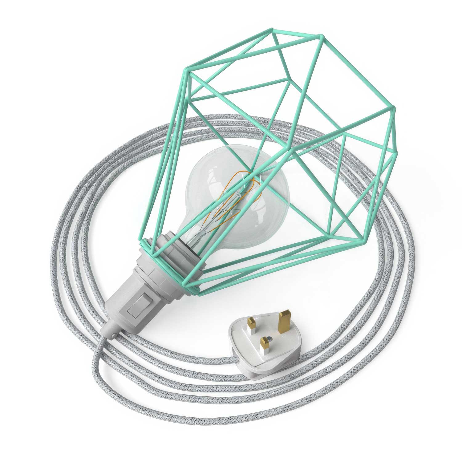 Table Snake – Plug-in lamp with UK plug and Diamond cage lampshade – Turquoise
