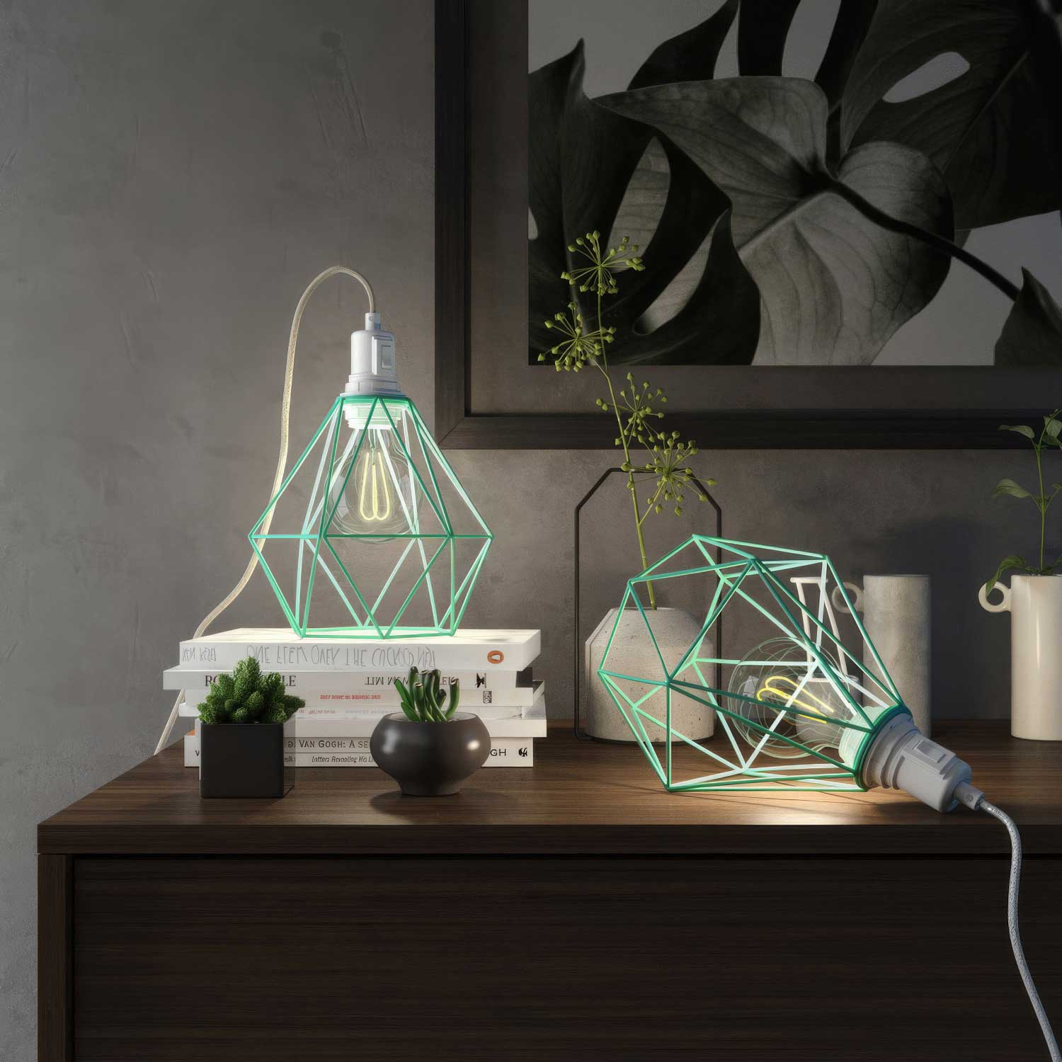 Table Snake – Plug-in lamp with UK plug and Diamond cage lampshade – Turquoise - Image 2