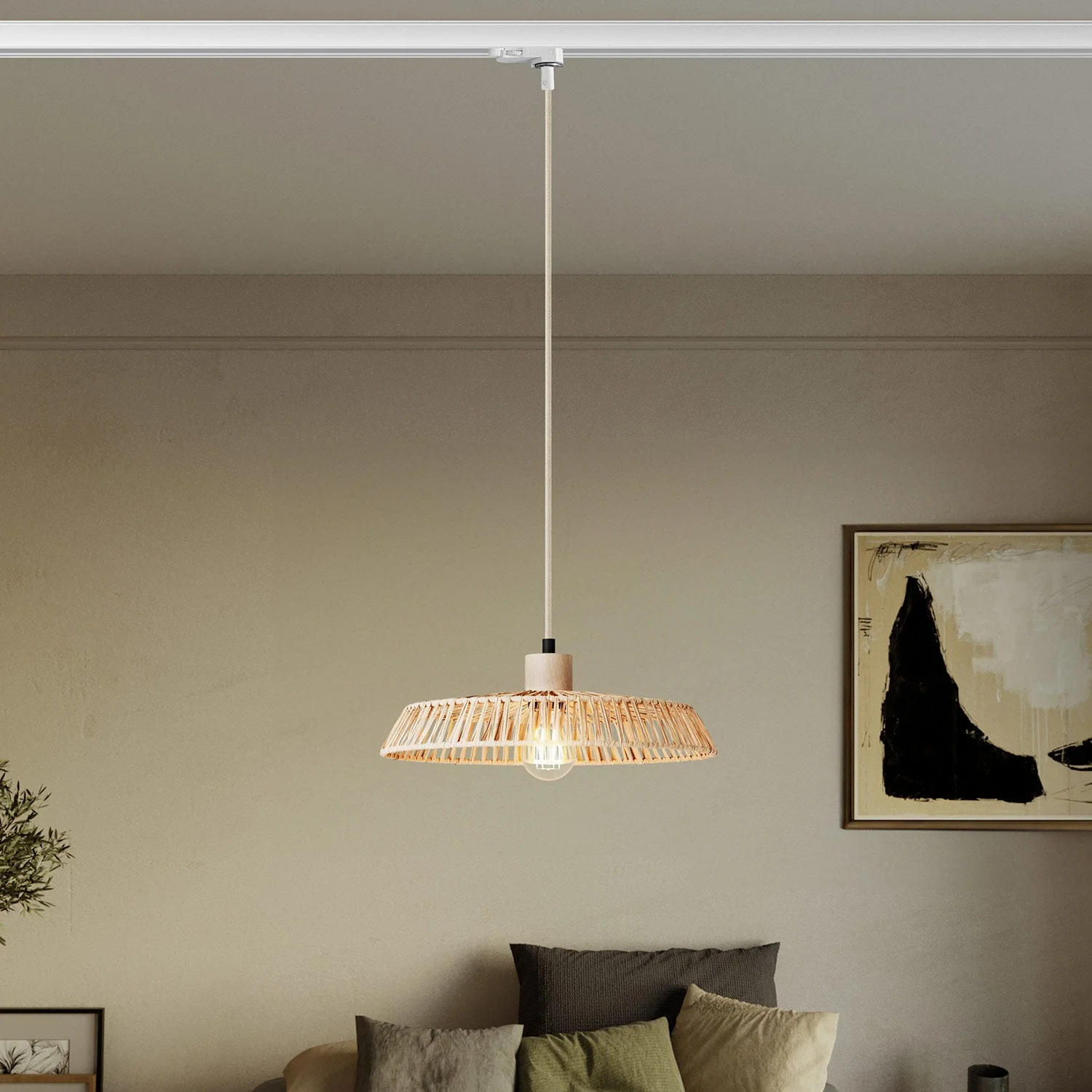 Track lamp with Moorea raffia lampshade - Neutral - Image 2