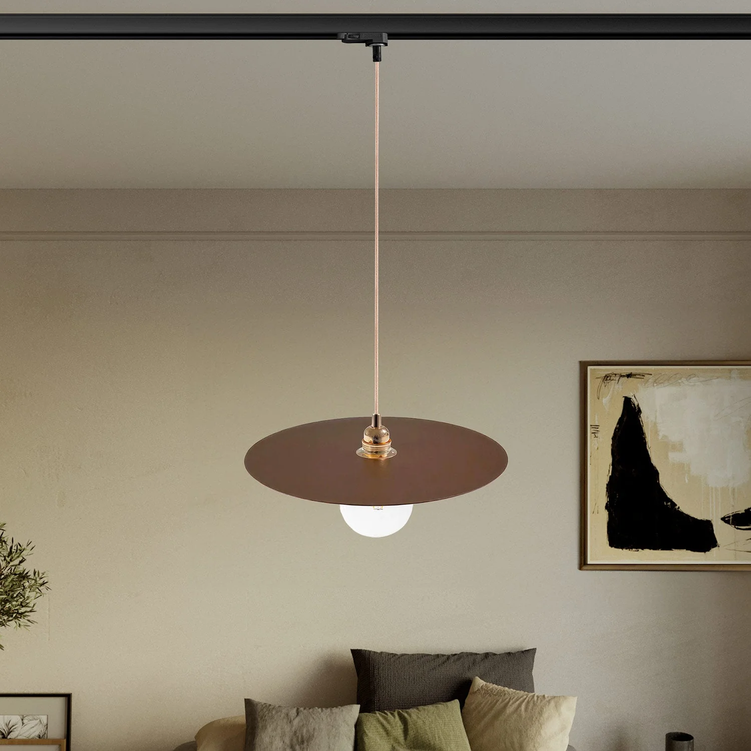 Pendant lamp for tracks with XL Ellepi lampshade - Corten effect - Image 2
