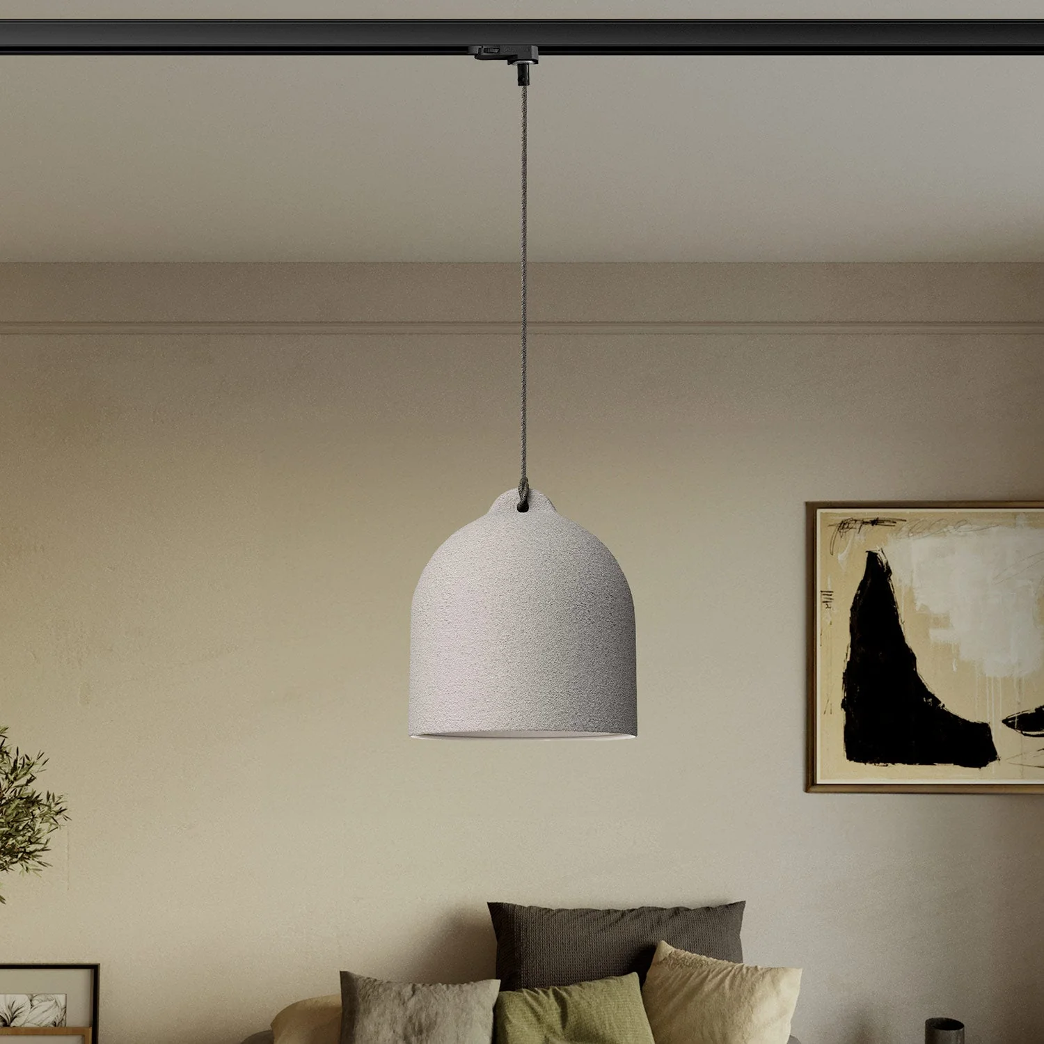 Track pendant with Campana M ceramic lampshade - Concrete effect - Image 2