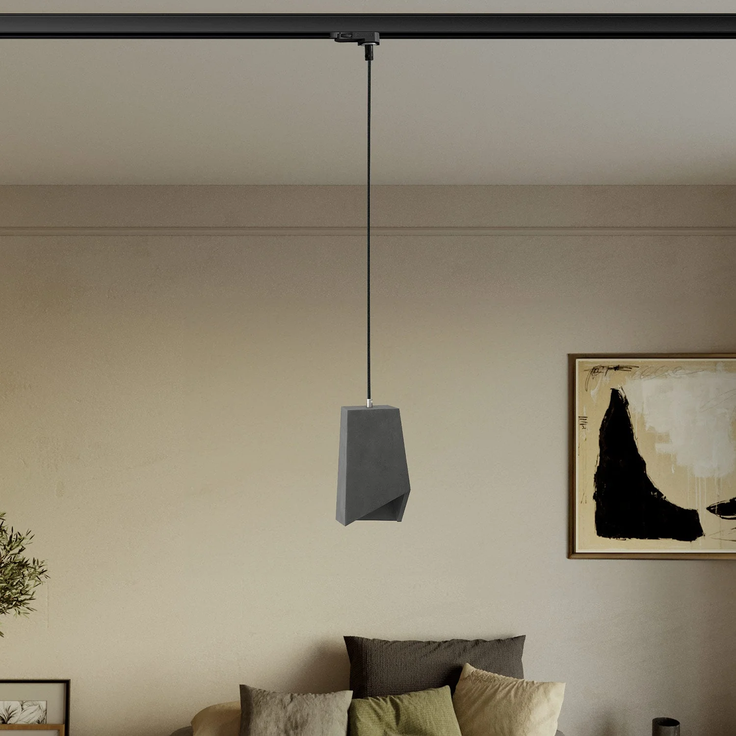 Track suspension with Prisma concrete lampshade - Dark concrete - Image 2