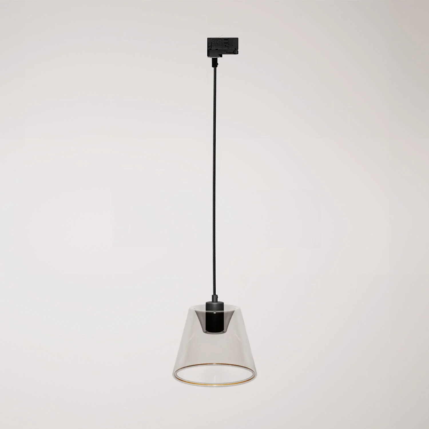 Pendant for tracks with Ghost cone-shaped smoky light bulb - Black