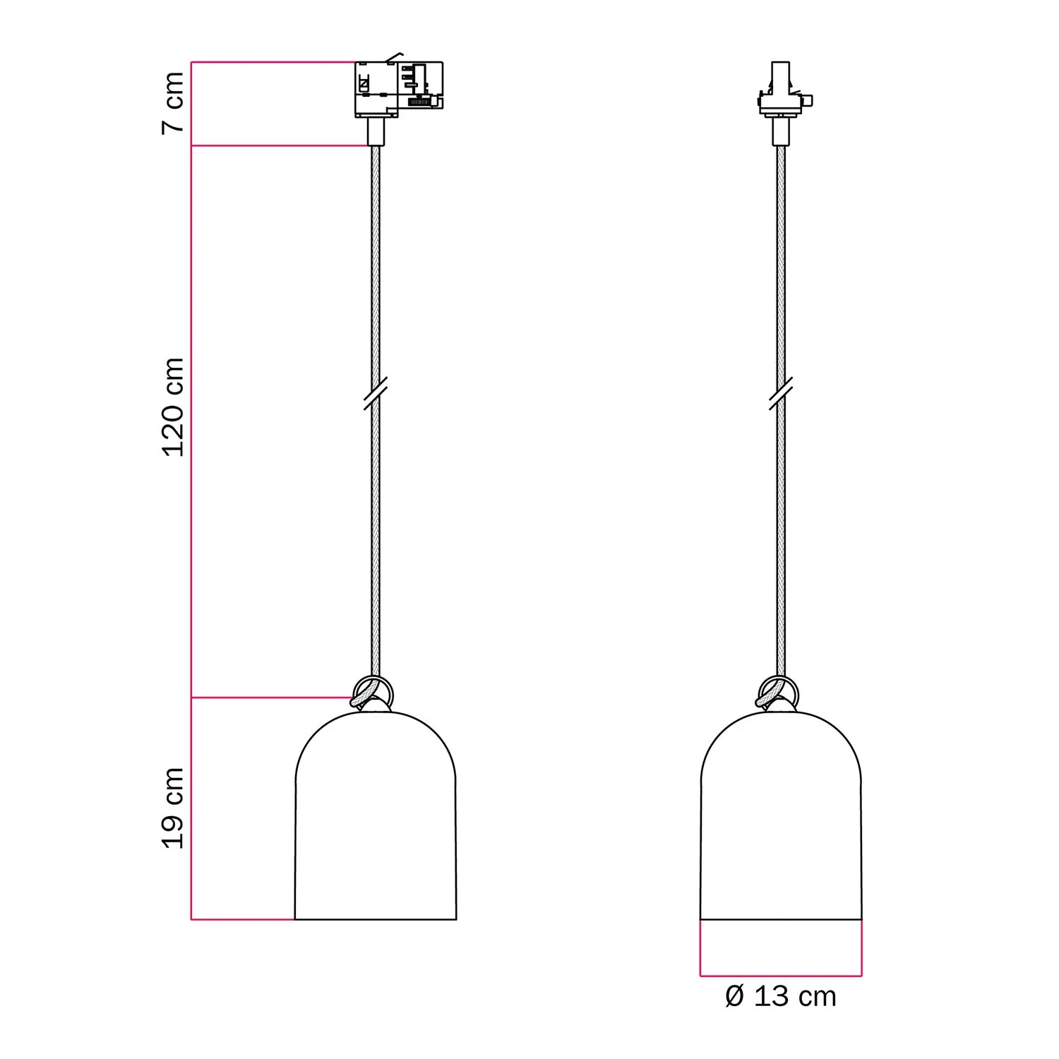 Track suspension with mini Campana ceramic lampshade - Cement effect - Image 6