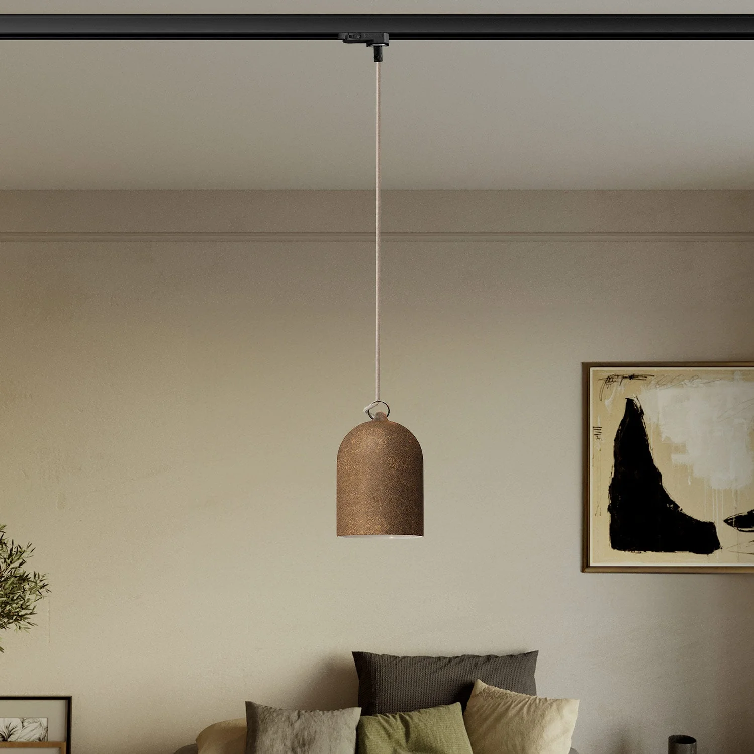 Track pendant with mini Bell ceramic lampshade - Corten effect - Image 2