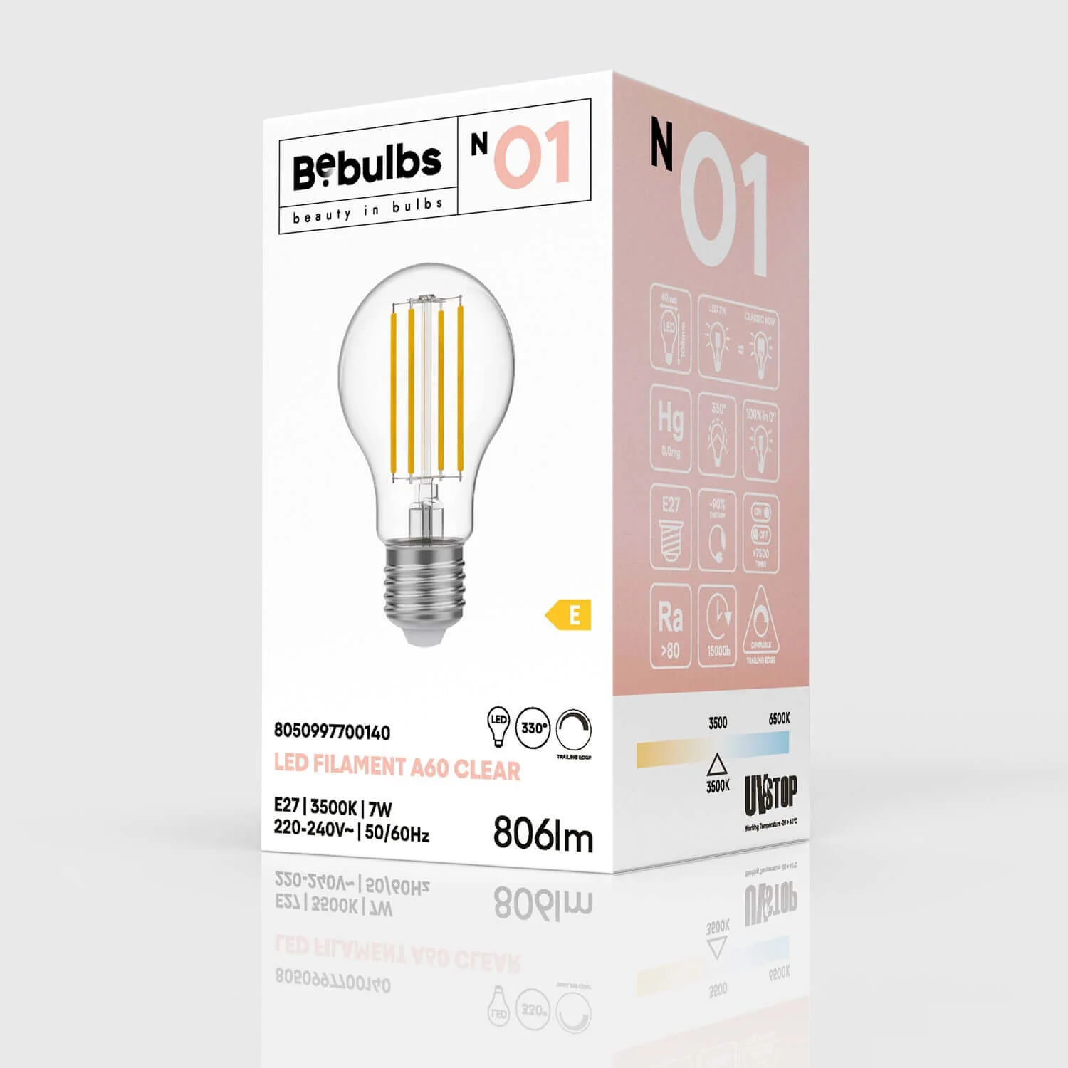 LED Light Bulb Transparent Globe A60 7W 806Lm E27 3500K Dimmable - N01 - Image 4