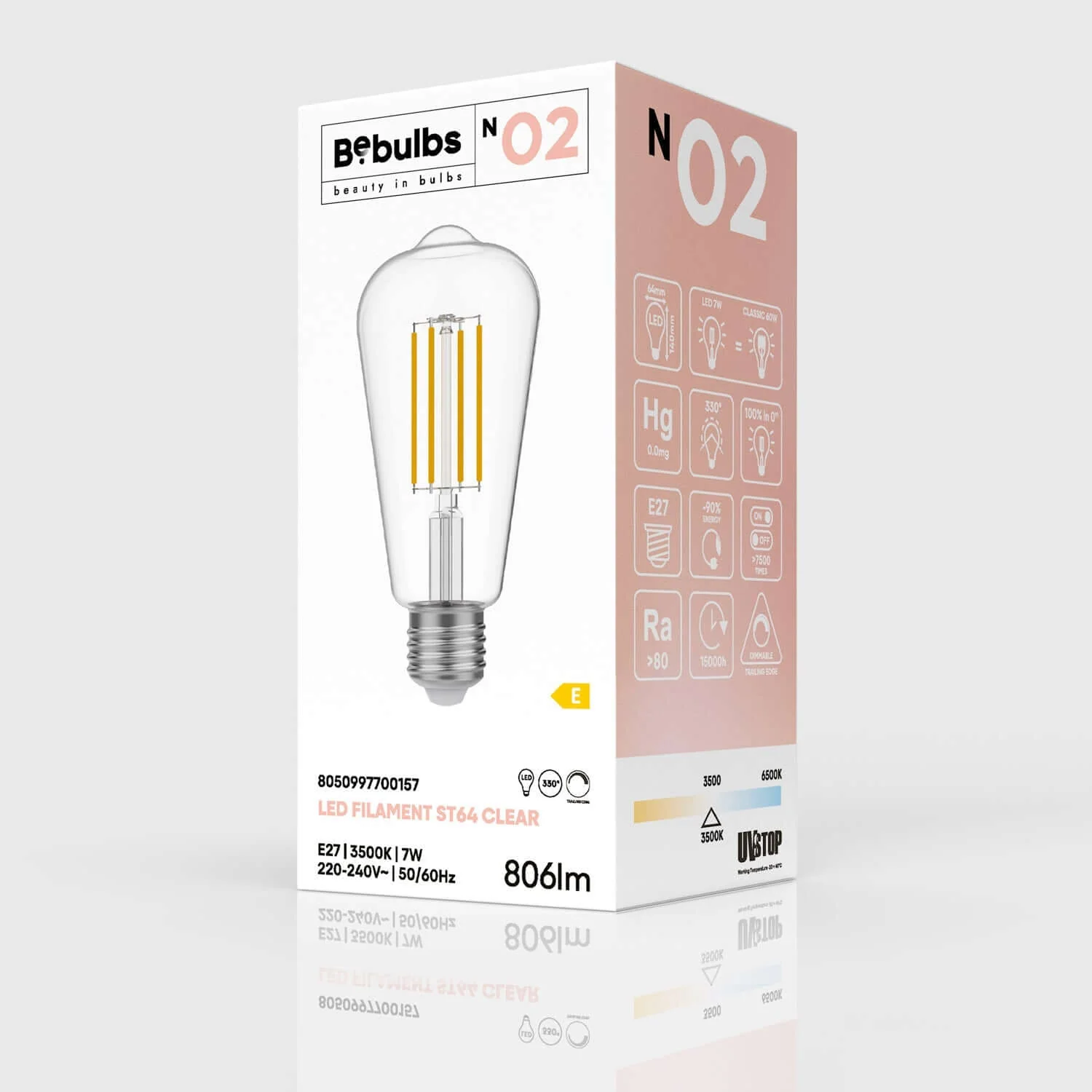 LED Transparent Edison ST64 7W 806Lm E27 3500K Dimmable light bulb - N02 - Image 4