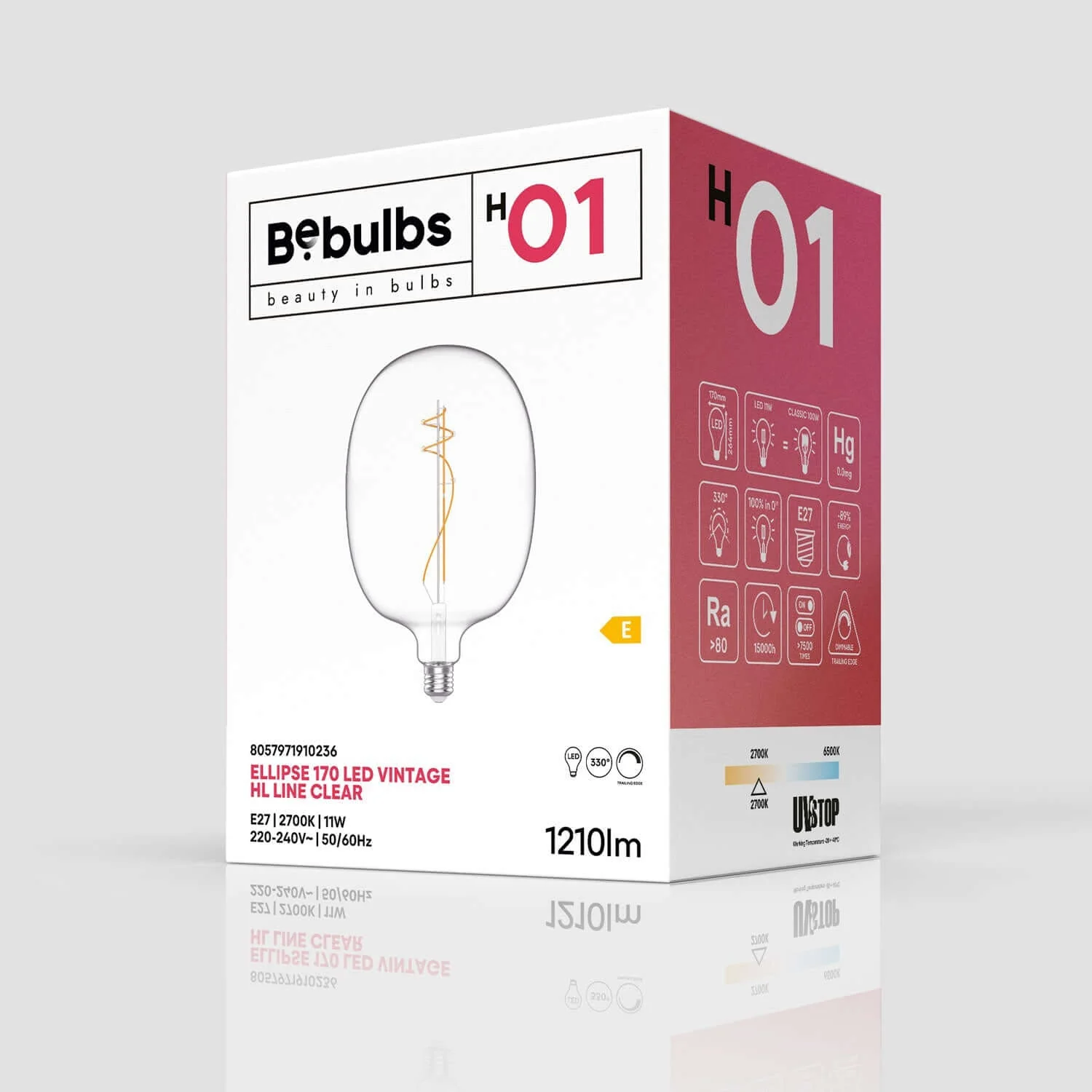 LED Transparent Oval Light Bulb 170 11W 1210Lm E27 2700K Dimmable - H01 - Image 4