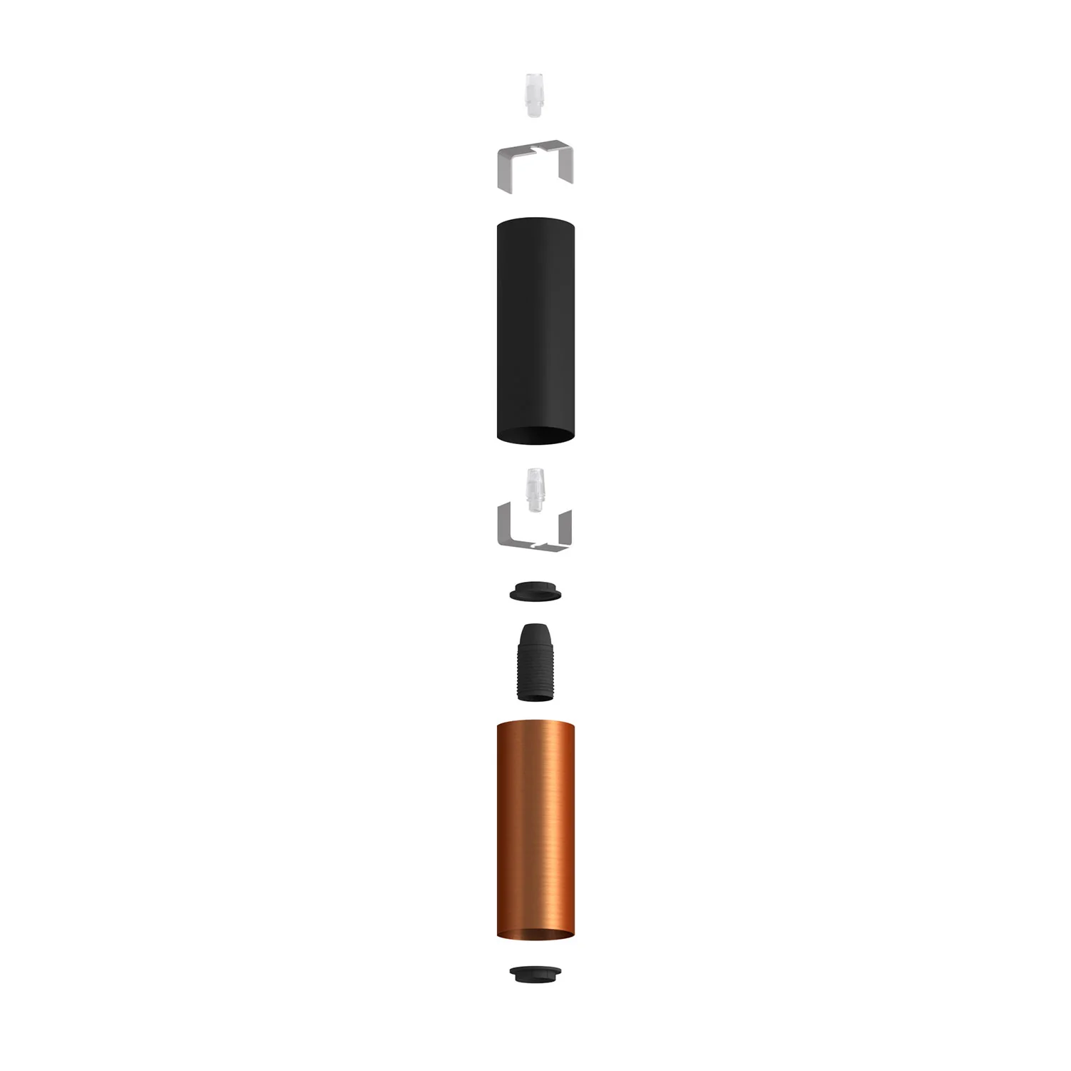Tub-E12, double metal tube spotlight with dual E12 socket ring - Black and Brushed copper - Image 2