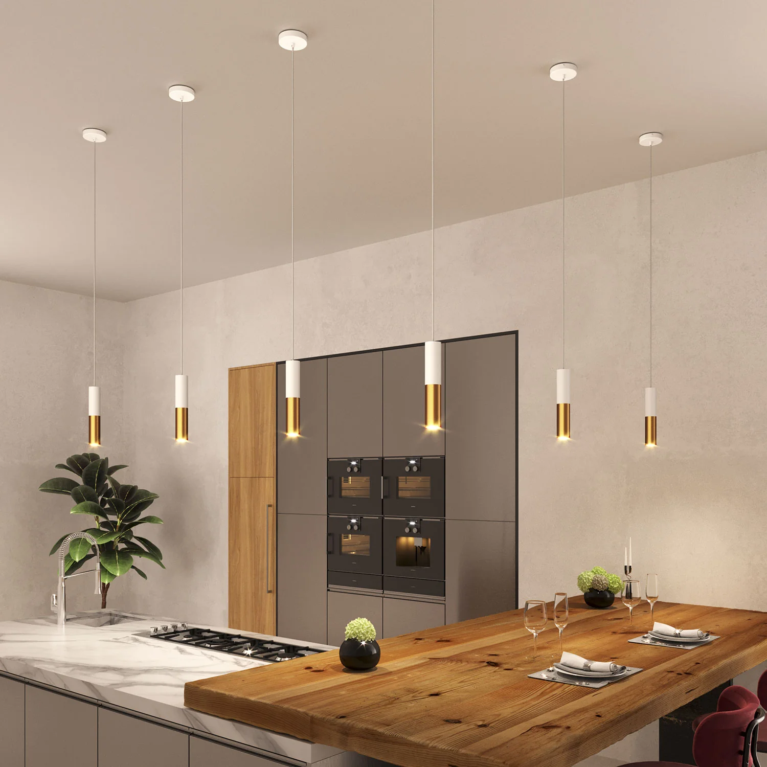 Tub-E12, double metal tube spotlight with double E12 socket ring - Matt White and Brushed Bronze - Image 4