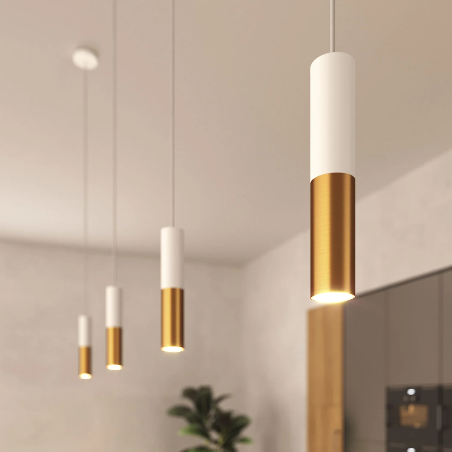 Tub-E12, double metal tube spotlight with double E12 socket ring - Matt White and Brushed Bronze - Image 6