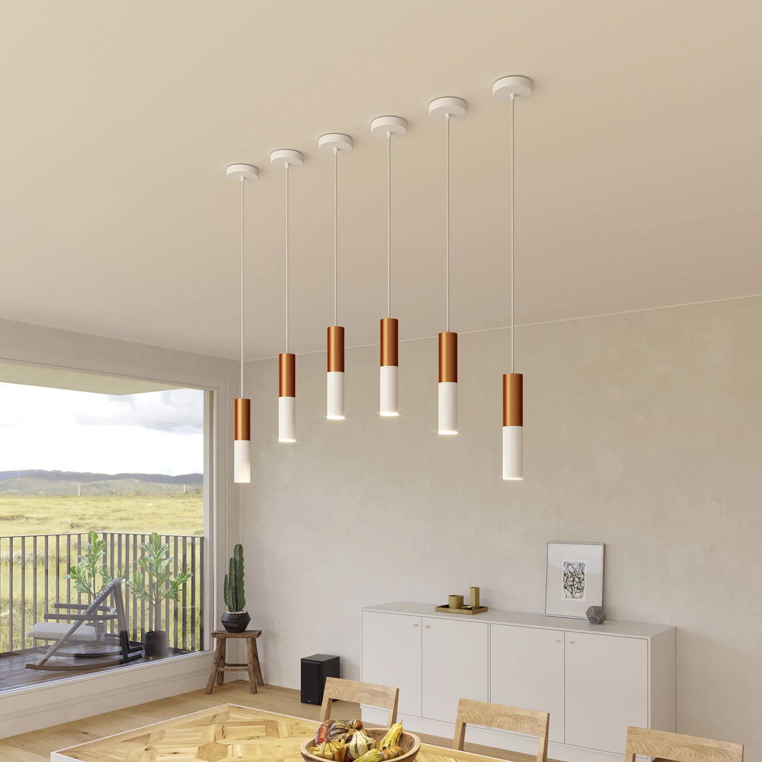 Tub-E12, double metal spotlight tube with double E12 socket ring – Matt White and Brushed Copper - Image 5