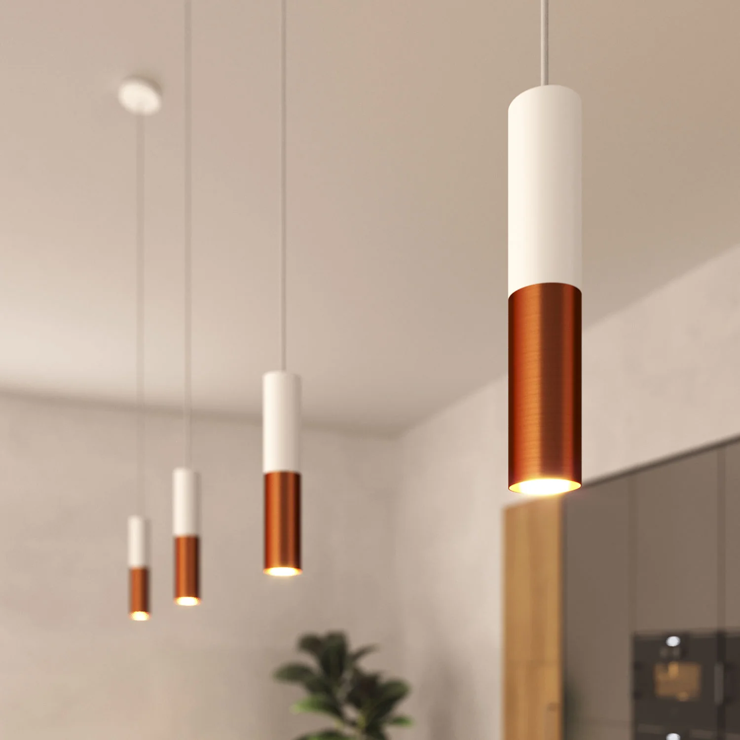 Tub-E12, double metal spotlight tube with double E12 socket ring – Matt White and Brushed Copper - Image 6