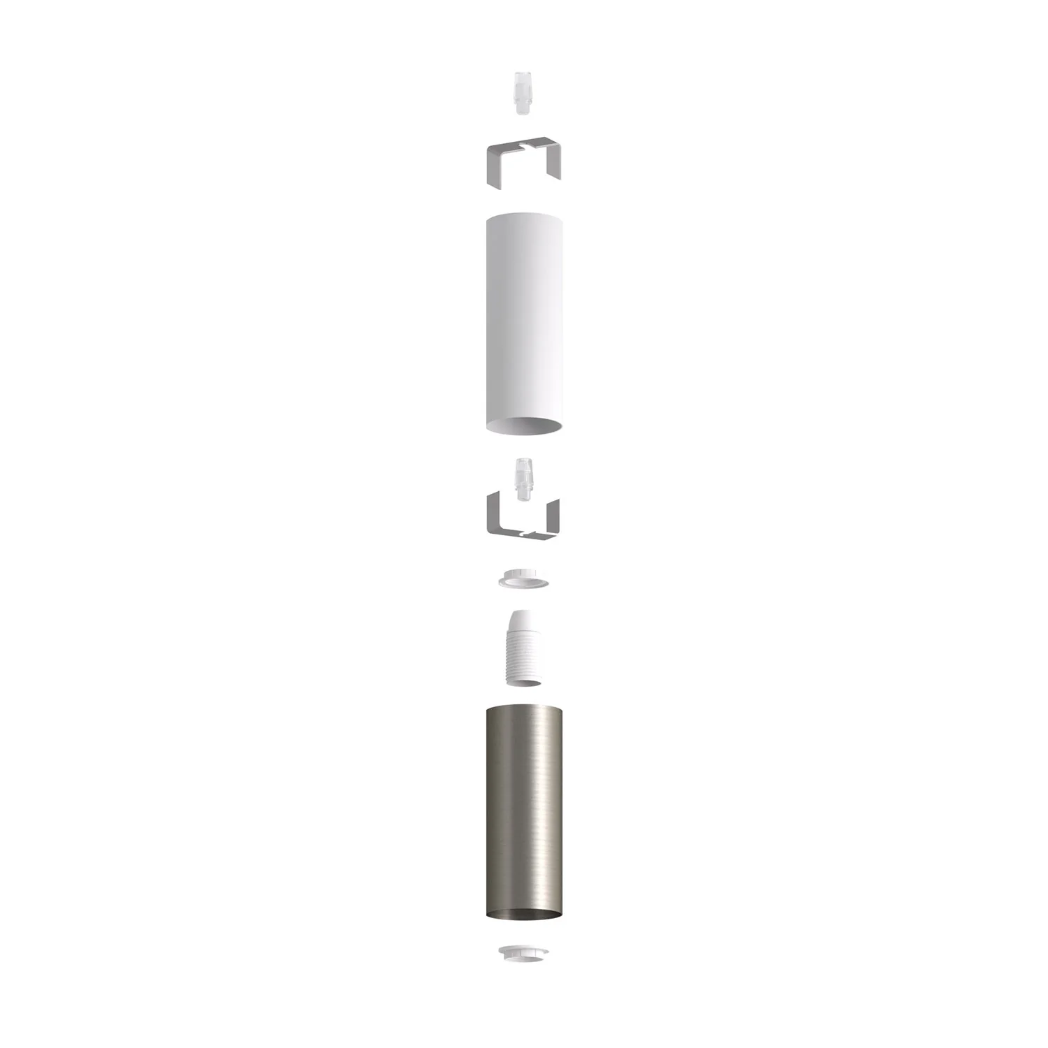 Tub-E12, double metal tube spotlight with double E12 socket ring - Matt White and Brushed Titanium - Image 2
