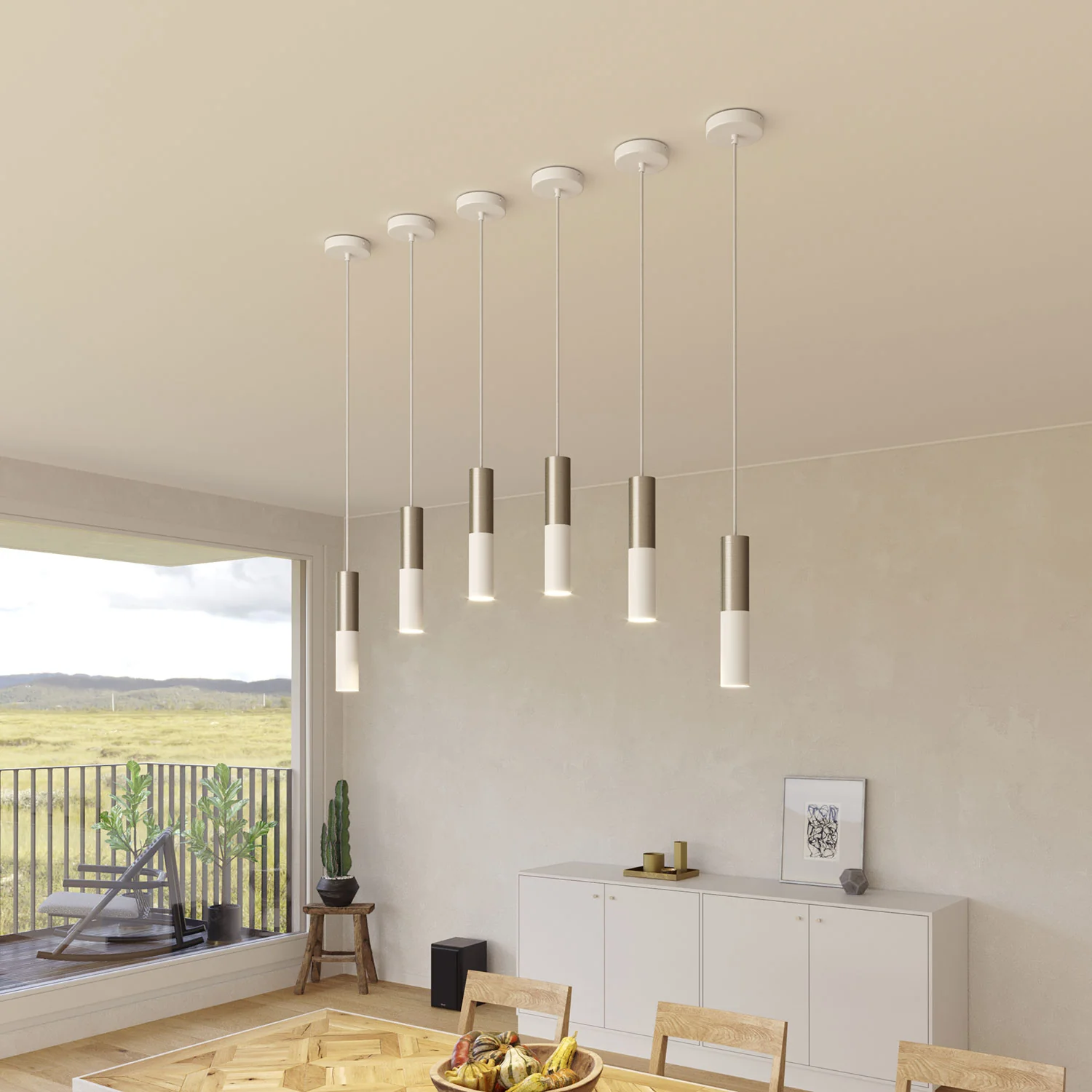 Tub-E12, double metal tube spotlight with double E12 socket ring - Matt White and Brushed Titanium - Image 5