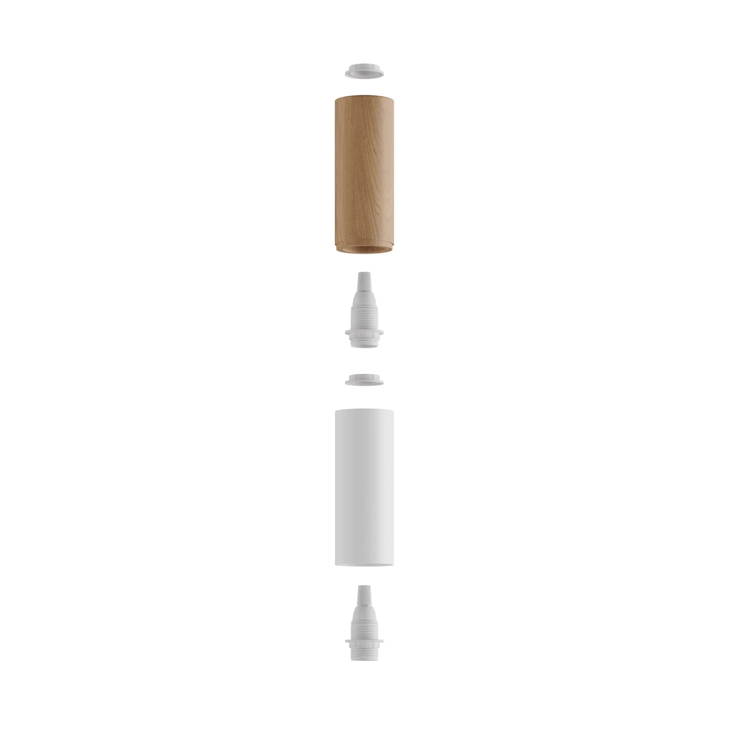 Tub-E14, wood and metal tube for spotlight with double ring E14 lamp holder - Neutral and Matt White - Image 2