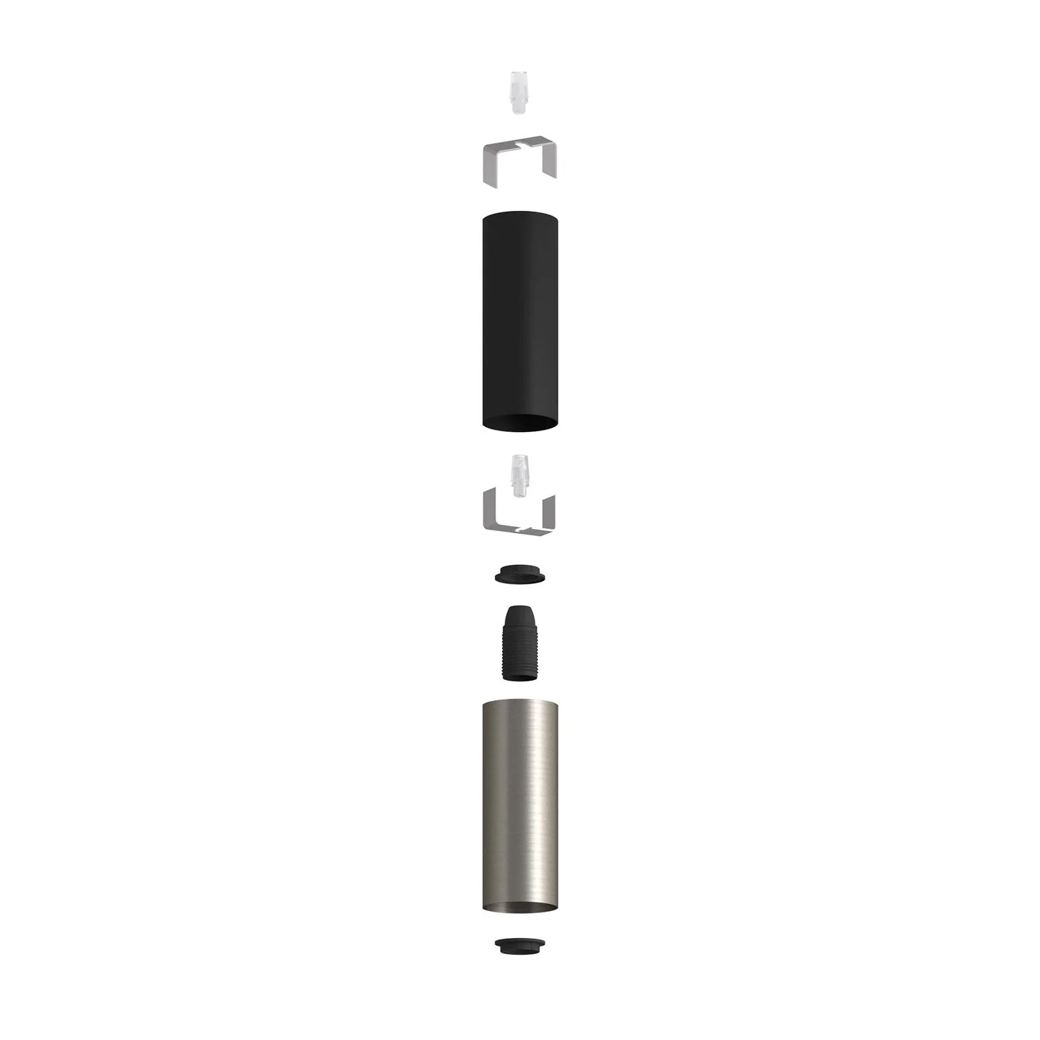 Tub-E14, double metal tube for spotlight with double-ring E14 lamp holder - Black and Satin Titanium - Image 2