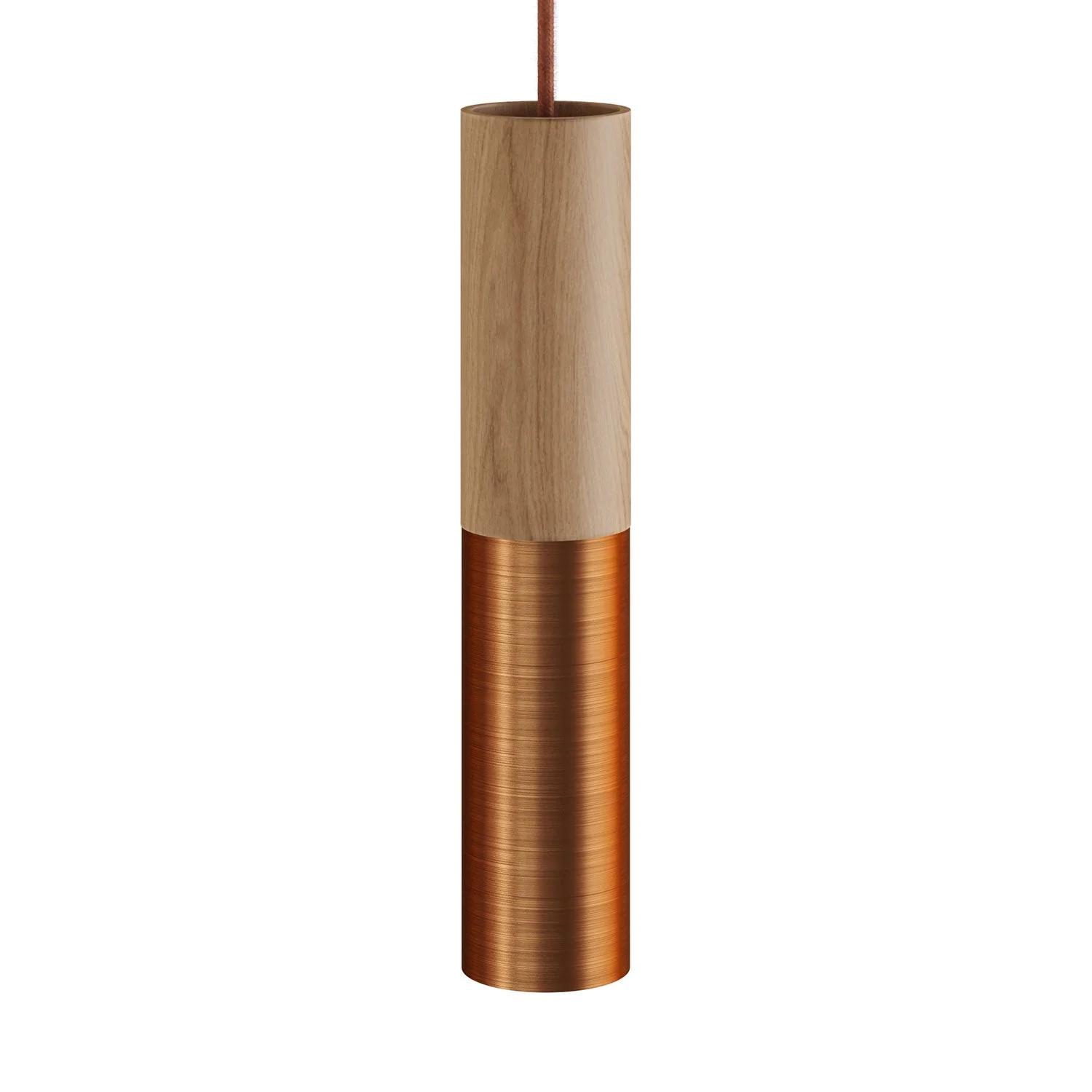Tub-E14, wood and metal tube for spotlight with double-ring E14 lamp holder - Neutral and Satin Copper