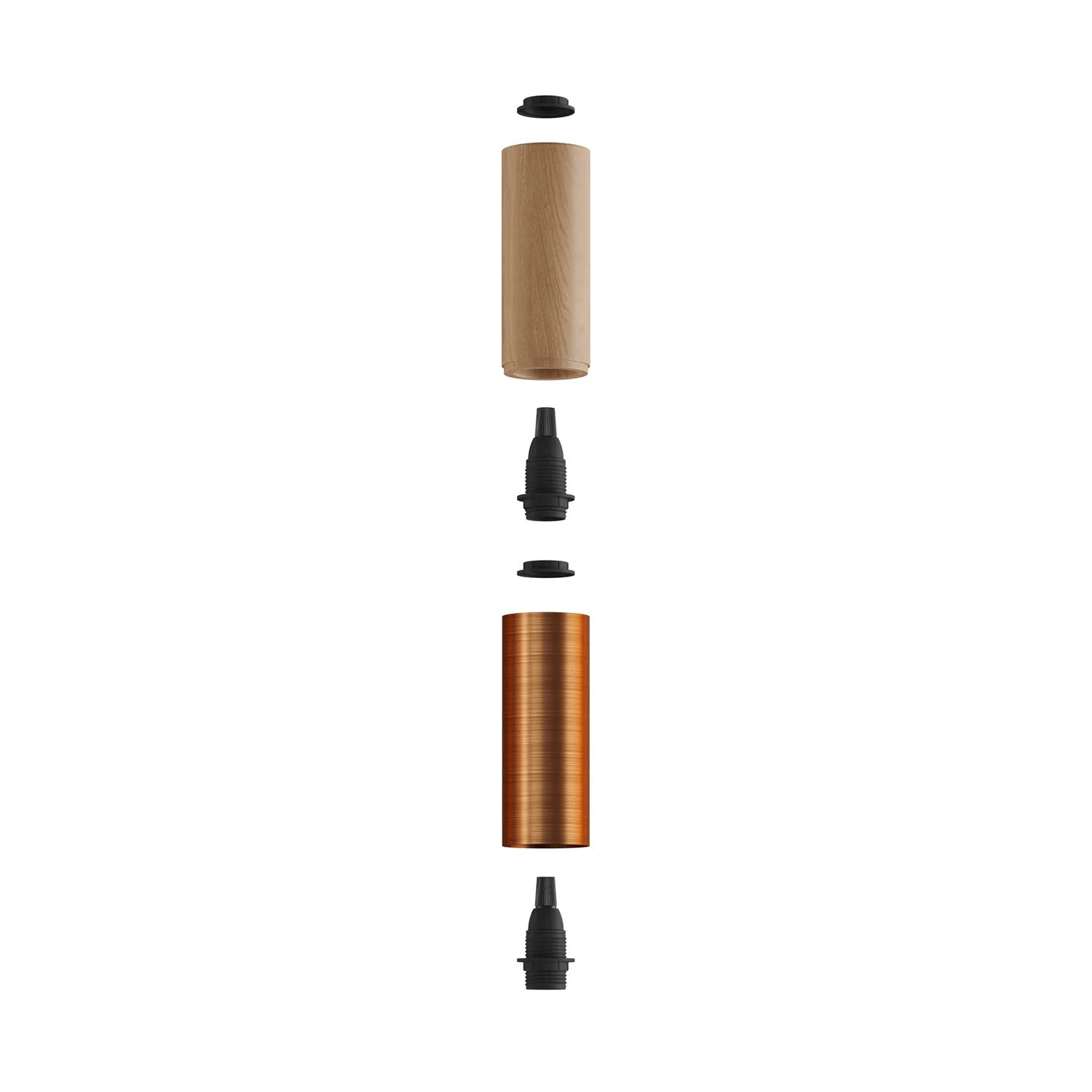 Tub-E14, wood and metal tube for spotlight with double-ring E14 lamp holder - Neutral and Satin Copper - Image 2
