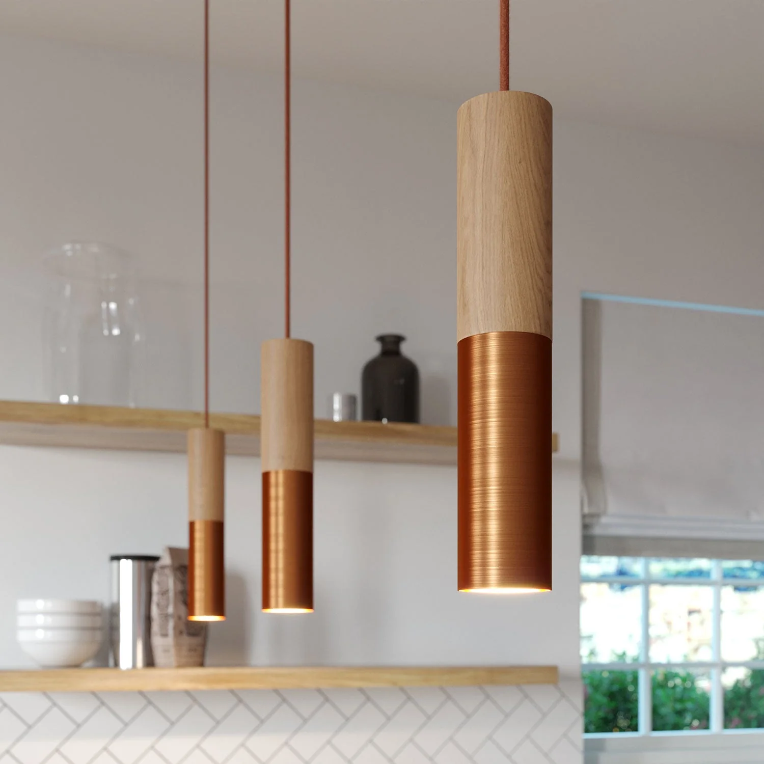 Tub-E14, wood and metal tube for spotlight with double-ring E14 lamp holder - Neutral and Satin Copper - Image 5