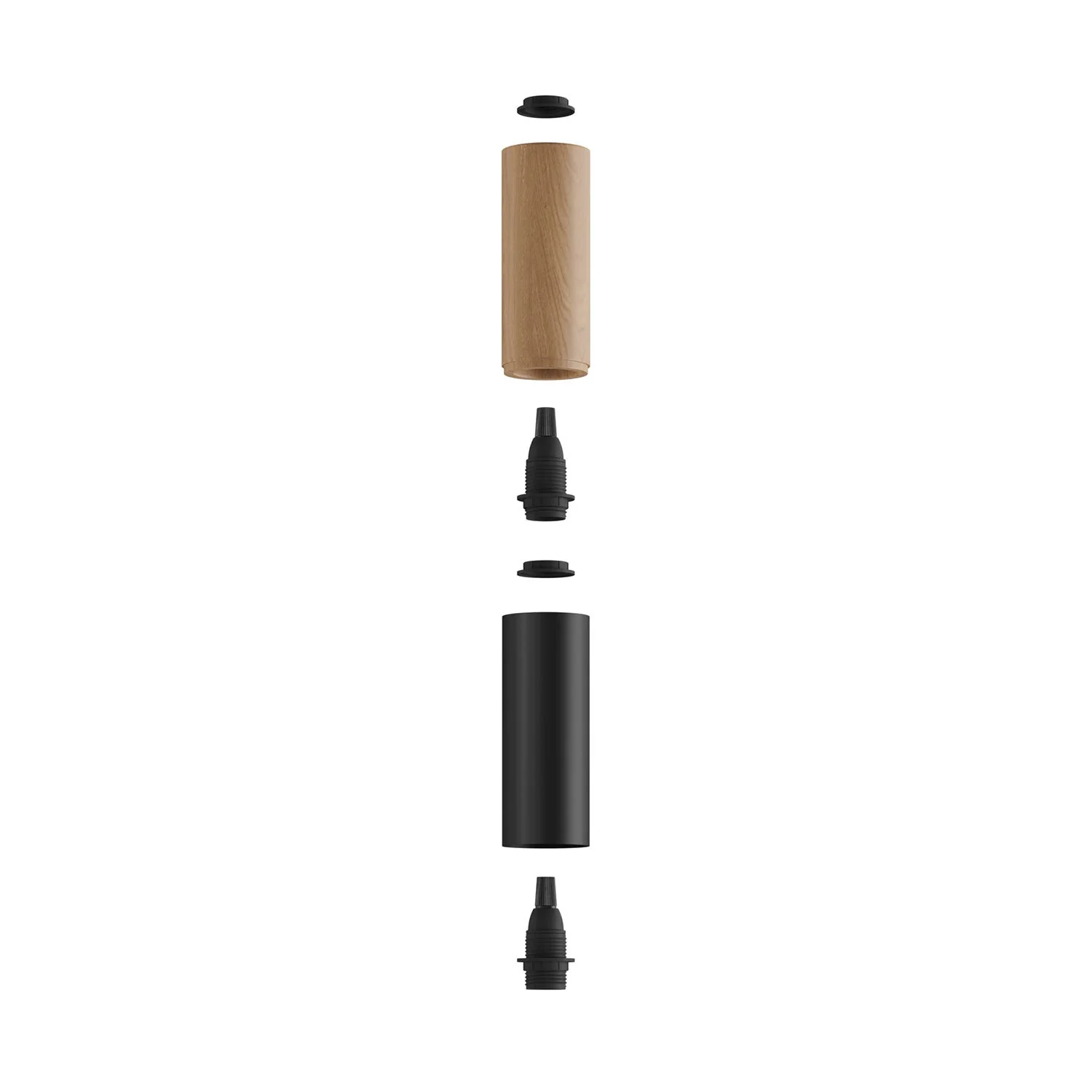 Tub-E14, wooden and metal tube for spotlight with double ring E14 lamp holder – Neutral and Black - Image 2