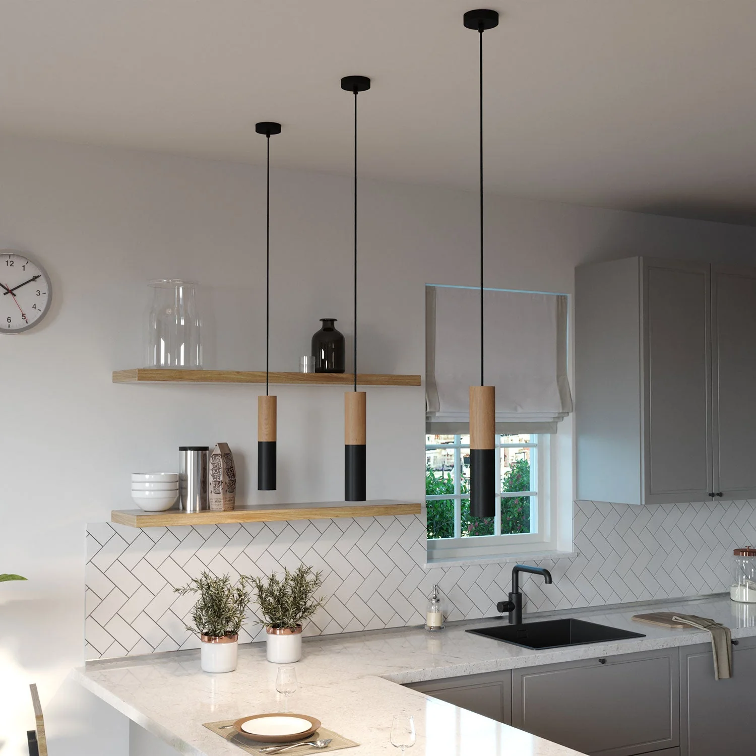 Tub-E14, wooden and metal tube for spotlight with double ring E14 lamp holder – Neutral and Black - Image 4
