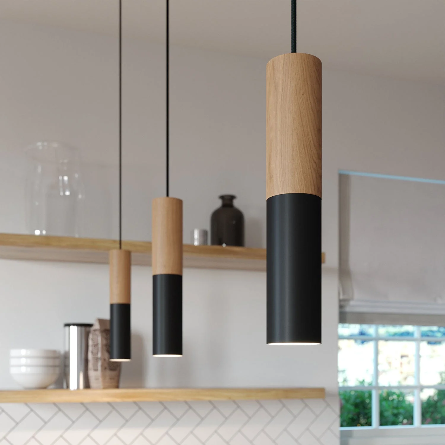 Tub-E14, wooden and metal tube for spotlight with double ring E14 lamp holder – Neutral and Black - Image 5