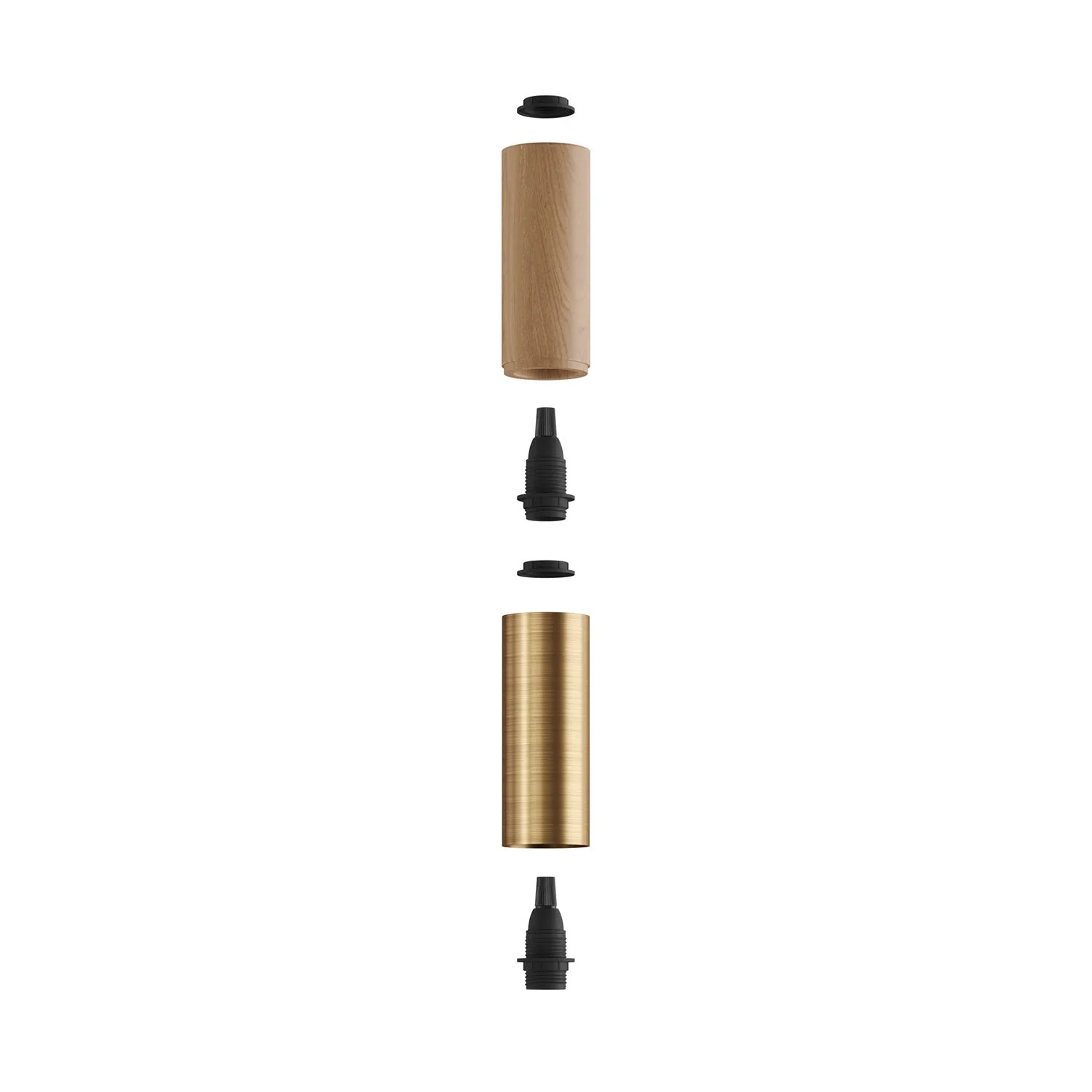 Tub-E14, wooden and metal tube for spotlight with double-ring E14 lamp holder - Neutral and Satin Bronze - Image 2