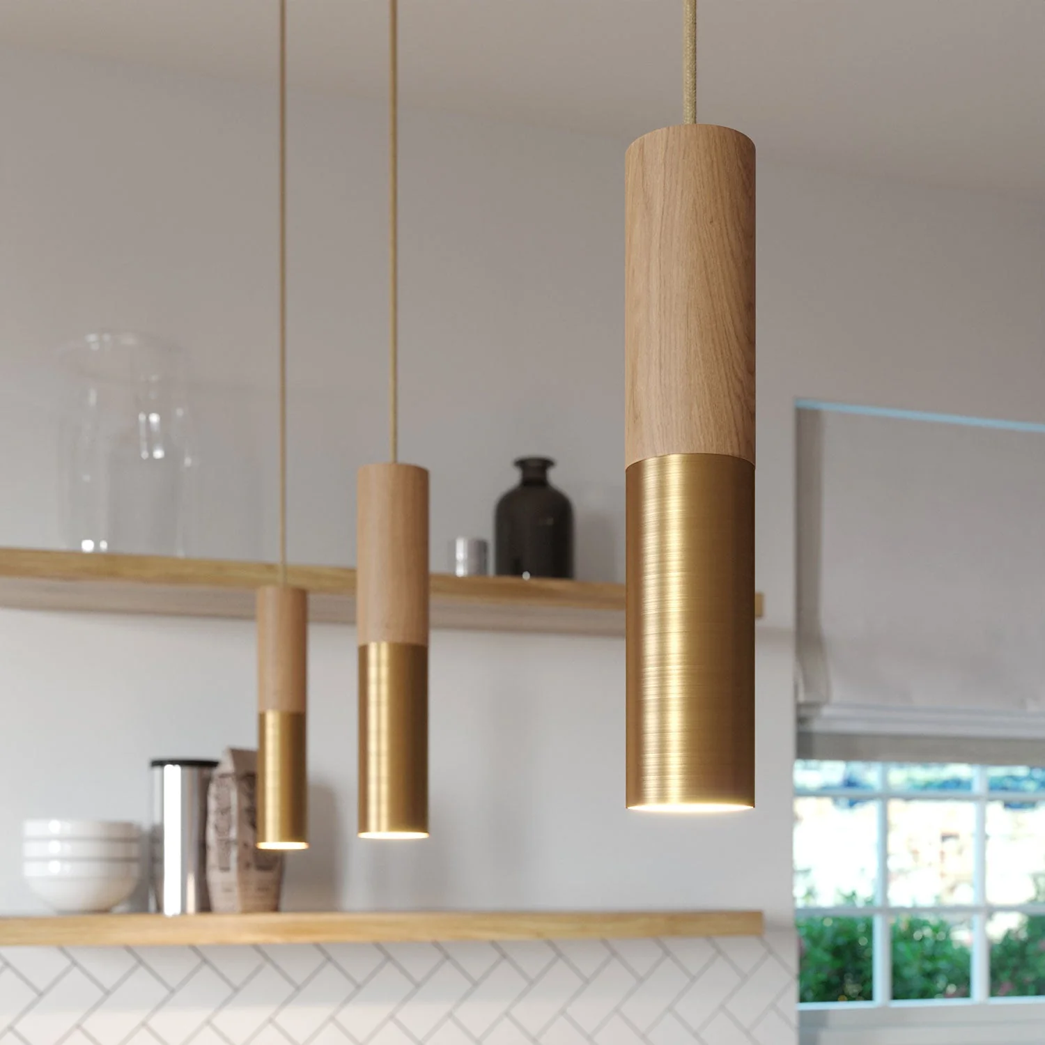 Tub-E14, wooden and metal tube for spotlight with double-ring E14 lamp holder - Neutral and Satin Bronze - Image 5