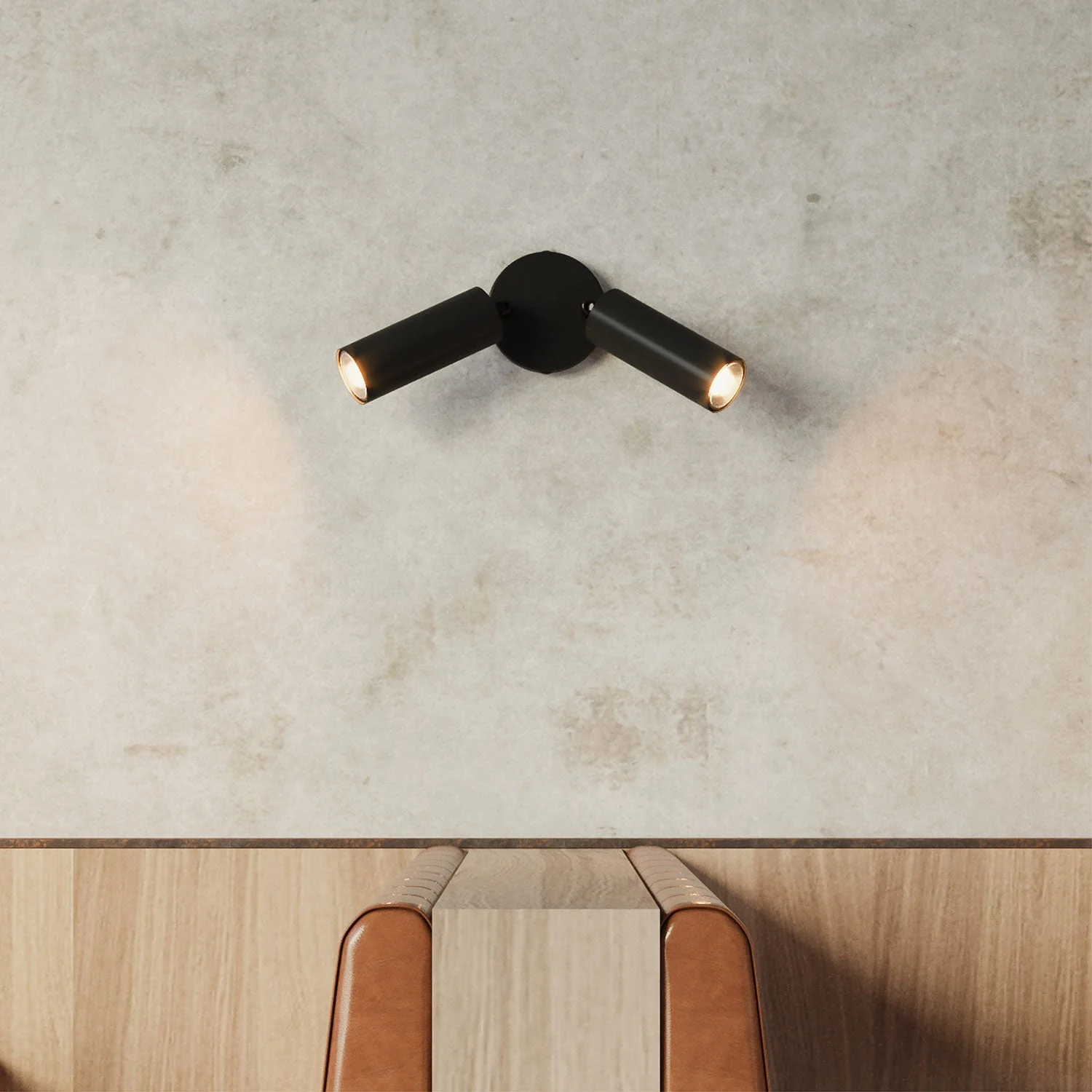 2-spotlight lamp with Tub-E14 lampshade and round ceiling rose - Black - Image 3