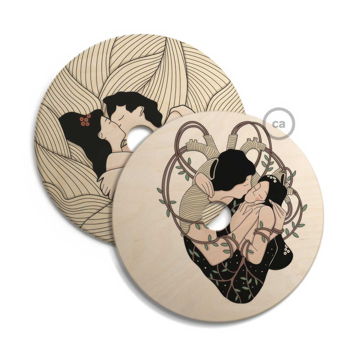 UFO Lampshade in wood Special Edition Italian Illustrators, double-sided, diameter 33 cm - Carolina Zuniga