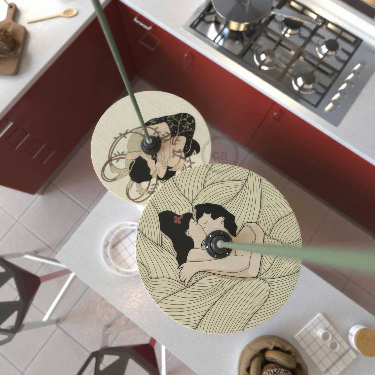 UFO Lampshade in wood Special Edition Italian Illustrators, double-sided, diameter 33 cm - Carolina Zuniga - Image 2