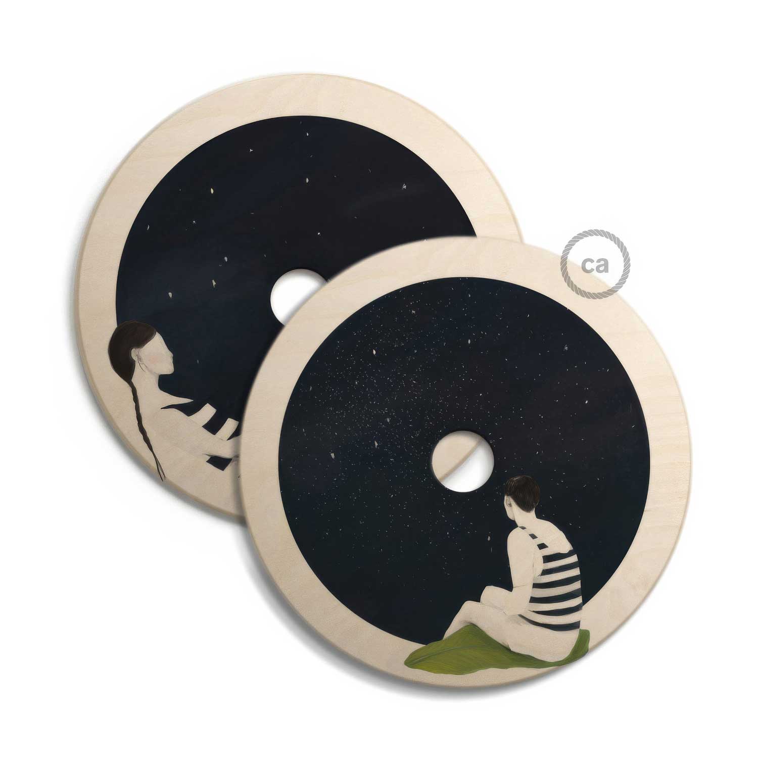 UFO wooden lampshade Special Edition Italian Illustrators, double sided, diameter 33 cm - Chiara Fucà