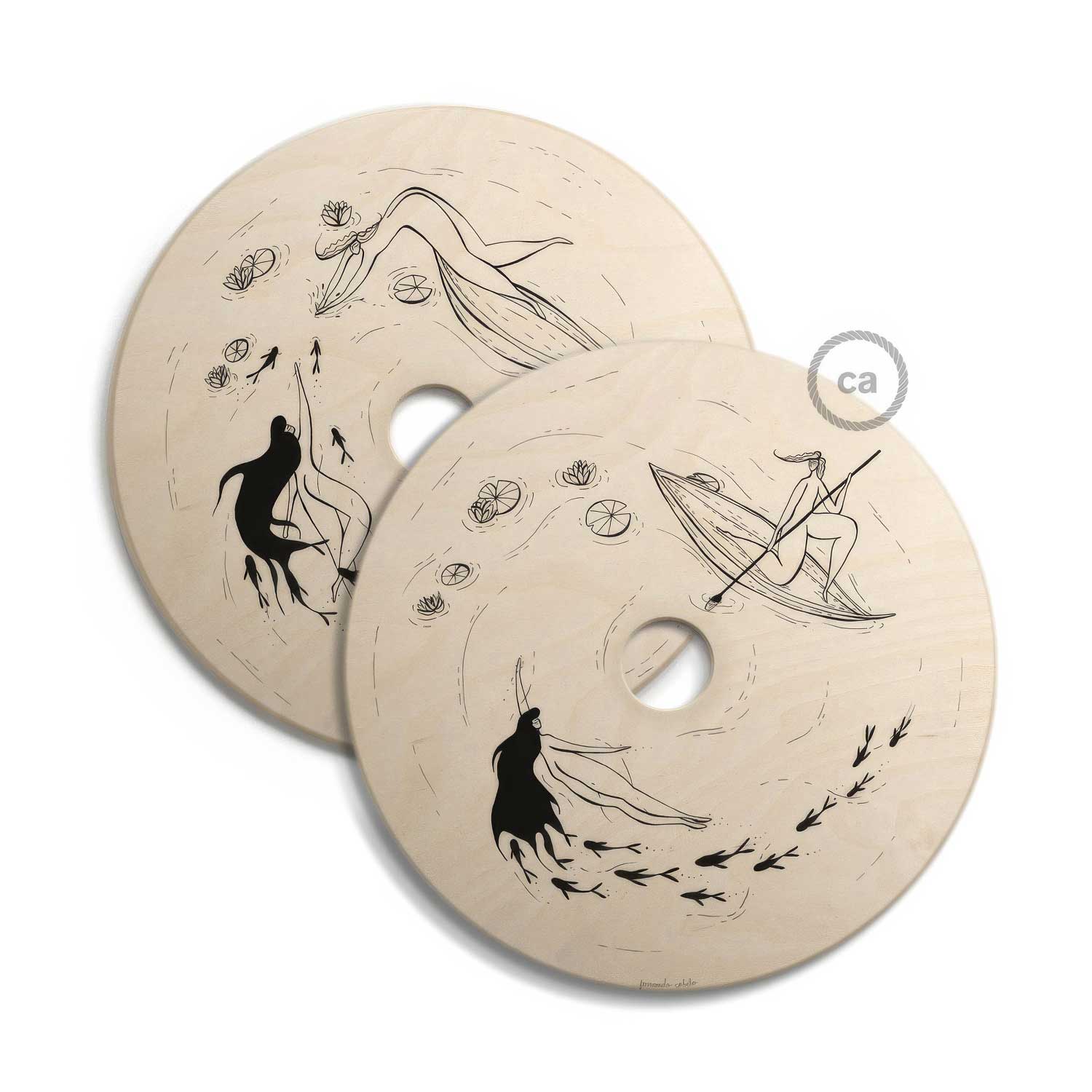 UFO wooden lampshade Special Edition Italian Illustrators, double-sided, diameter 33 cm - Fernando Cobelo