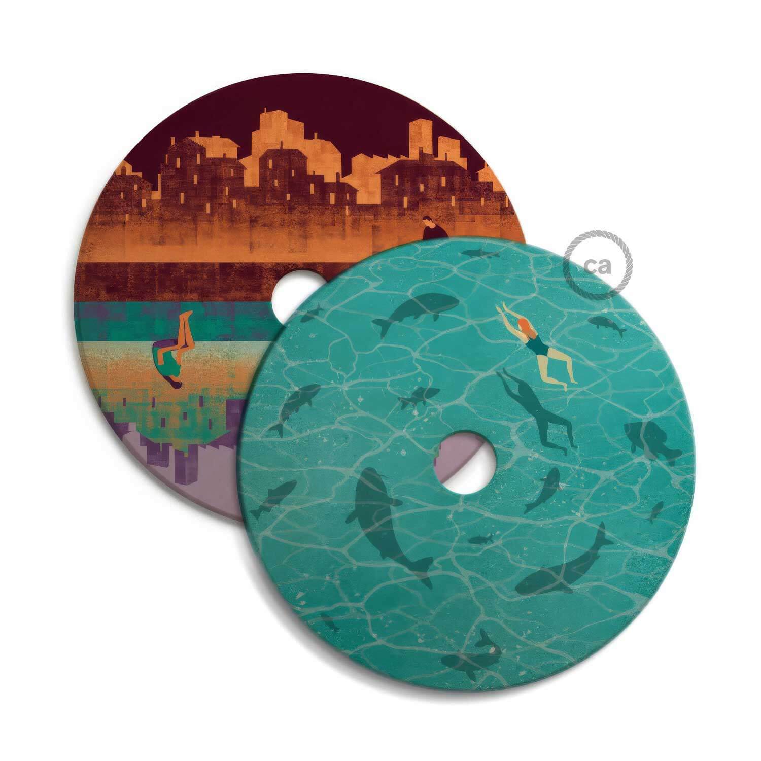 UFO wooden lampshade Special Edition Italian Illustrators, double-sided, diameter 33 cm - Davide Bonazzi