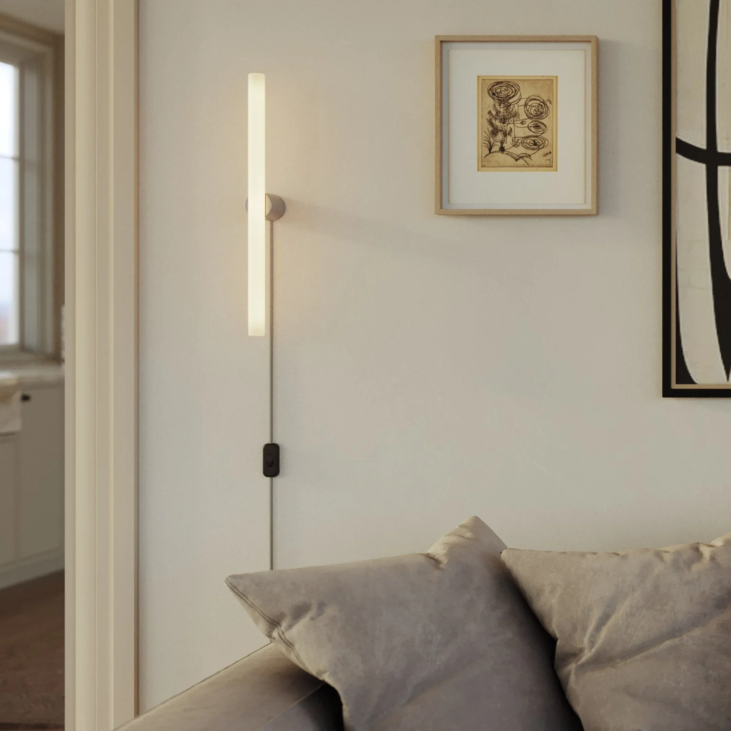 UK plug lamp with metallic finish and linear S14d LED light bulb - Satin titanium - Image 2