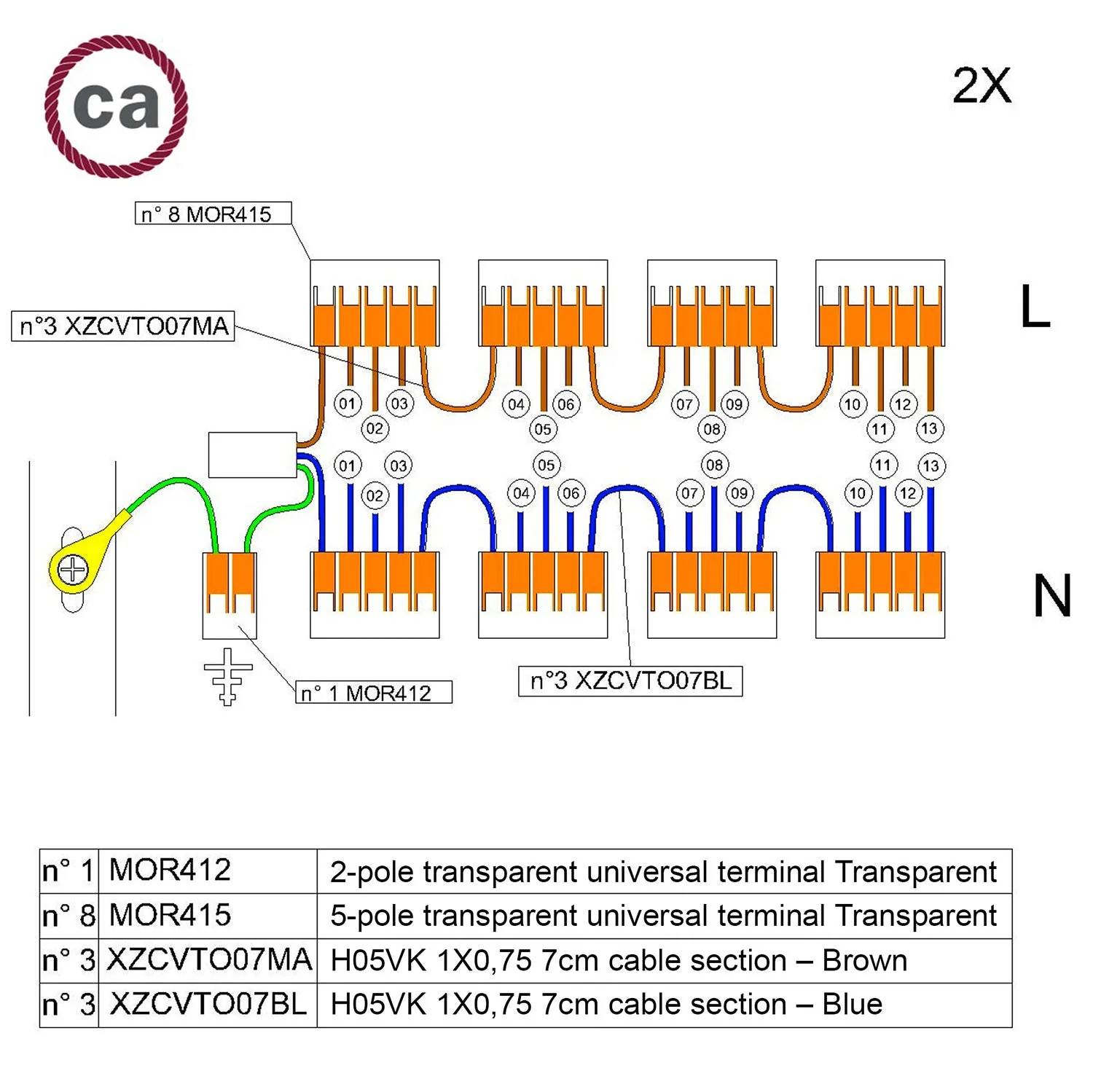 WAGO connection kit compatible with 2x cable for 13-hole ceiling rose - Image 2