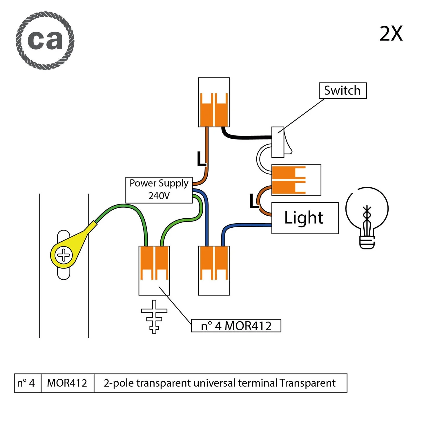 WAGO connection kit compatible with 2x cable for mini ceiling rose with 1 hole and switch - Image 2