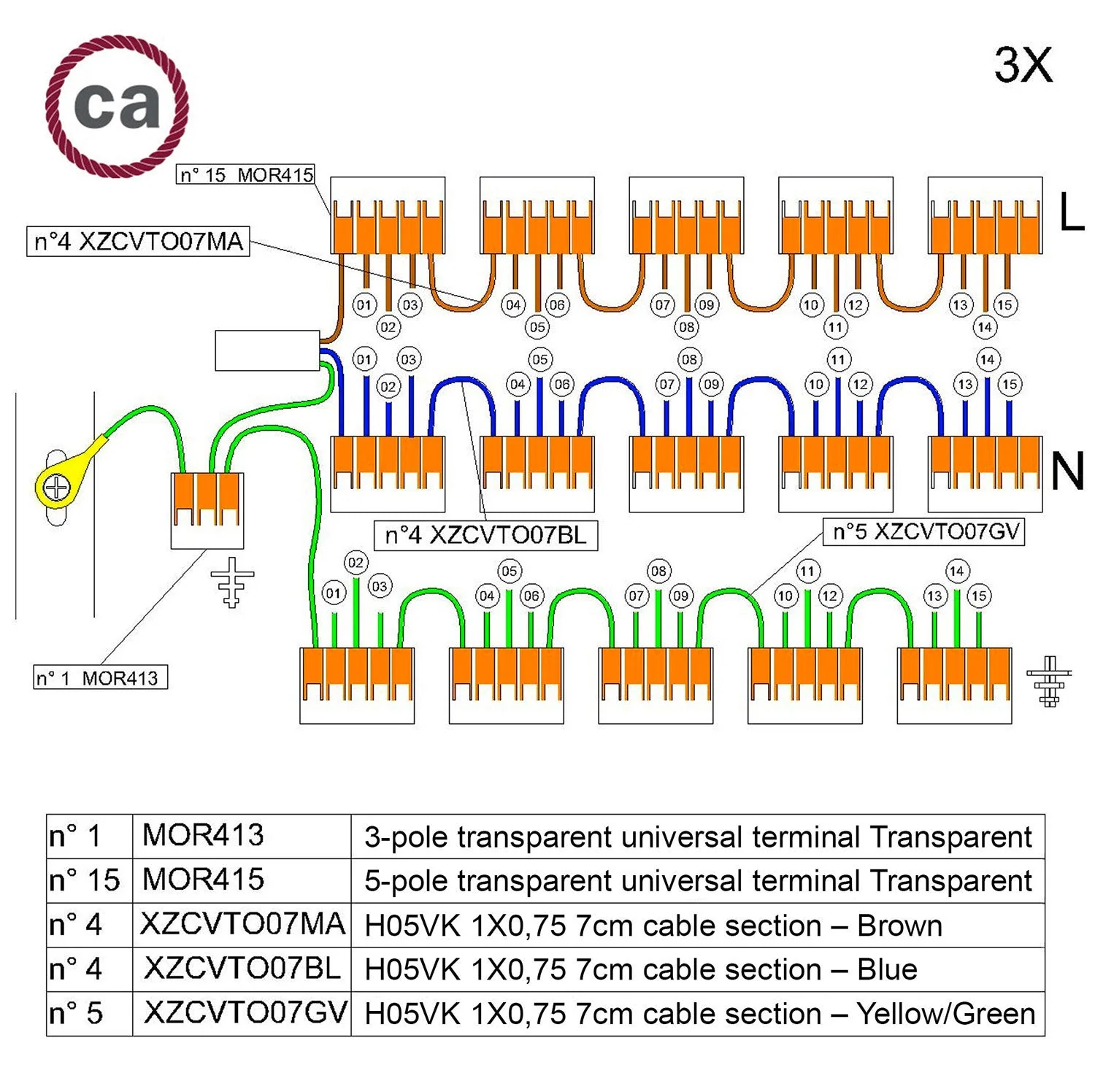 WAGO connection kit compatible with 3x cable for 15-hole ceiling rose - Image 2