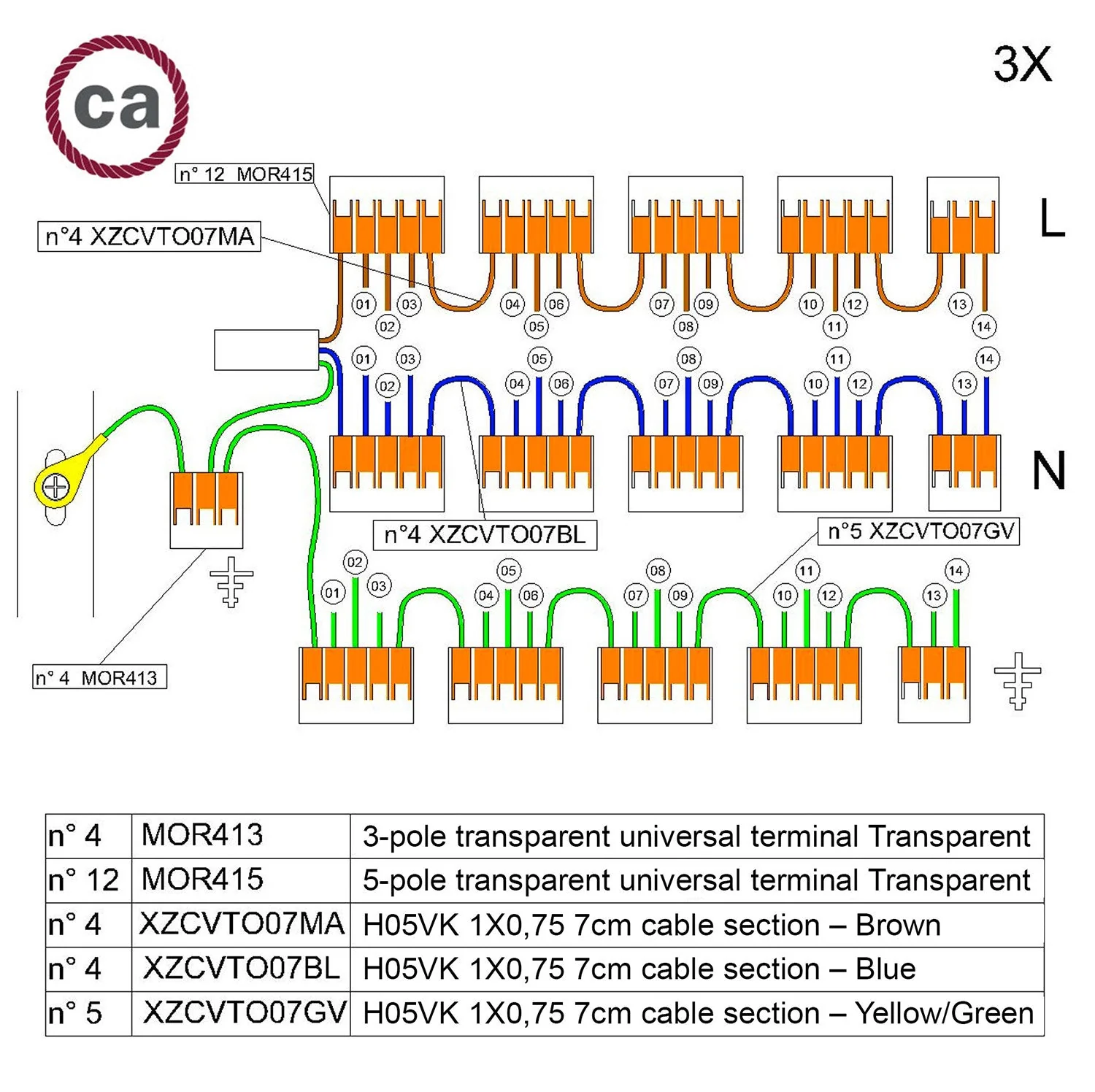 WAGO connection kit compatible with 3x cable for 14-hole ceiling rose - Image 2